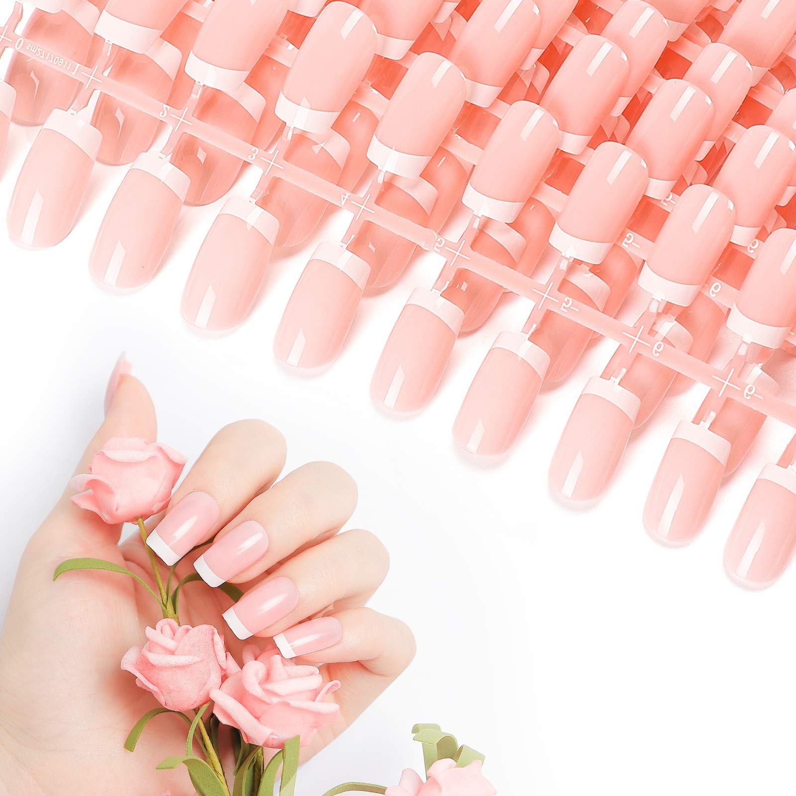 LIARTY 120 Pcs Medium Long Acrylic False Nails - Natural French Tip Fake Nails with Glue & Stickers, Full Cover Nail Tips for Women & Girls - Perfect for Parties, Weddings & Daily Wear