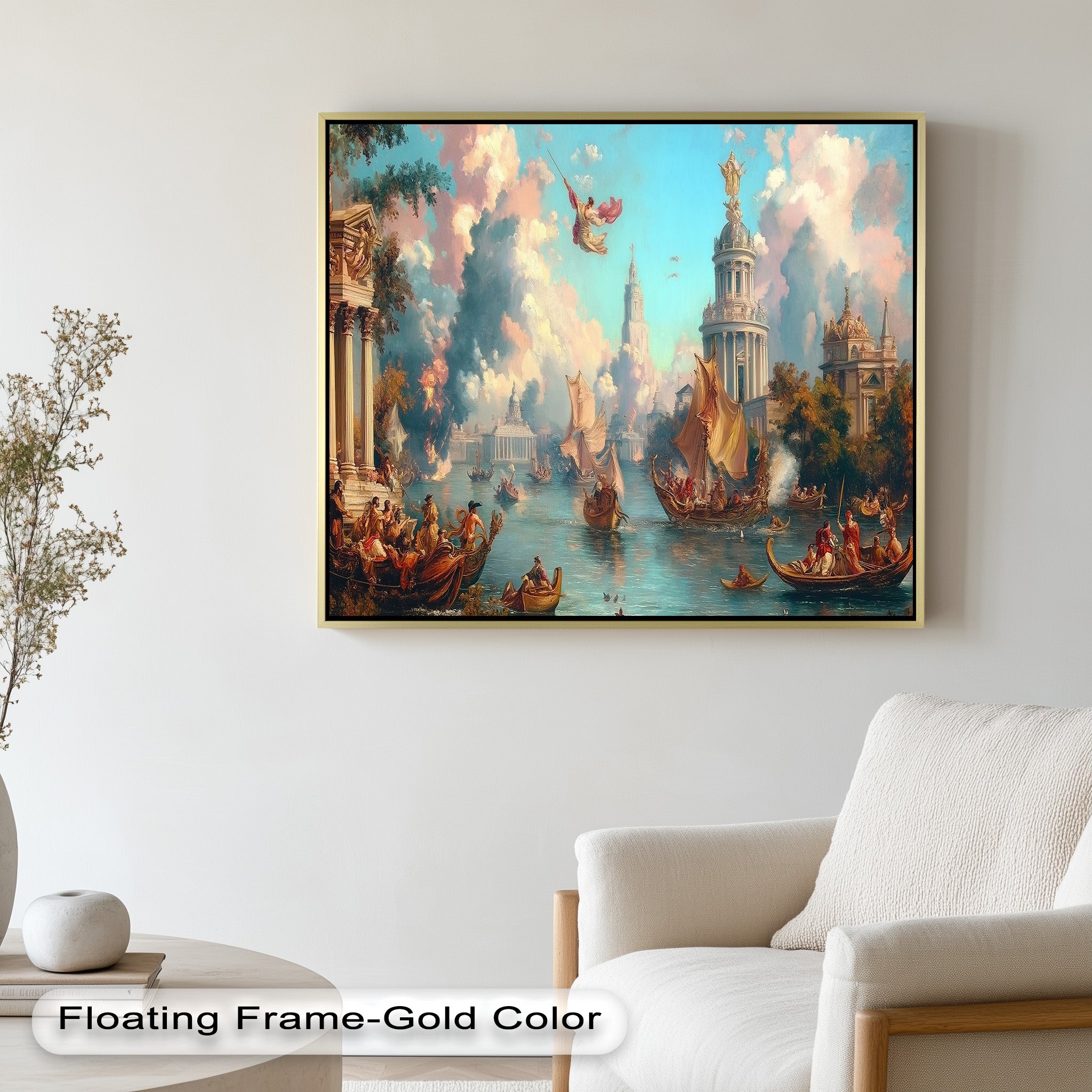 Baroque River Parade - Grand Venetian Fantasy Oil Painting | Hand-Painted Canvas Art for Home & Office Decor | Perfect for Living Room, Bedroom, or Gallery Wall Display
