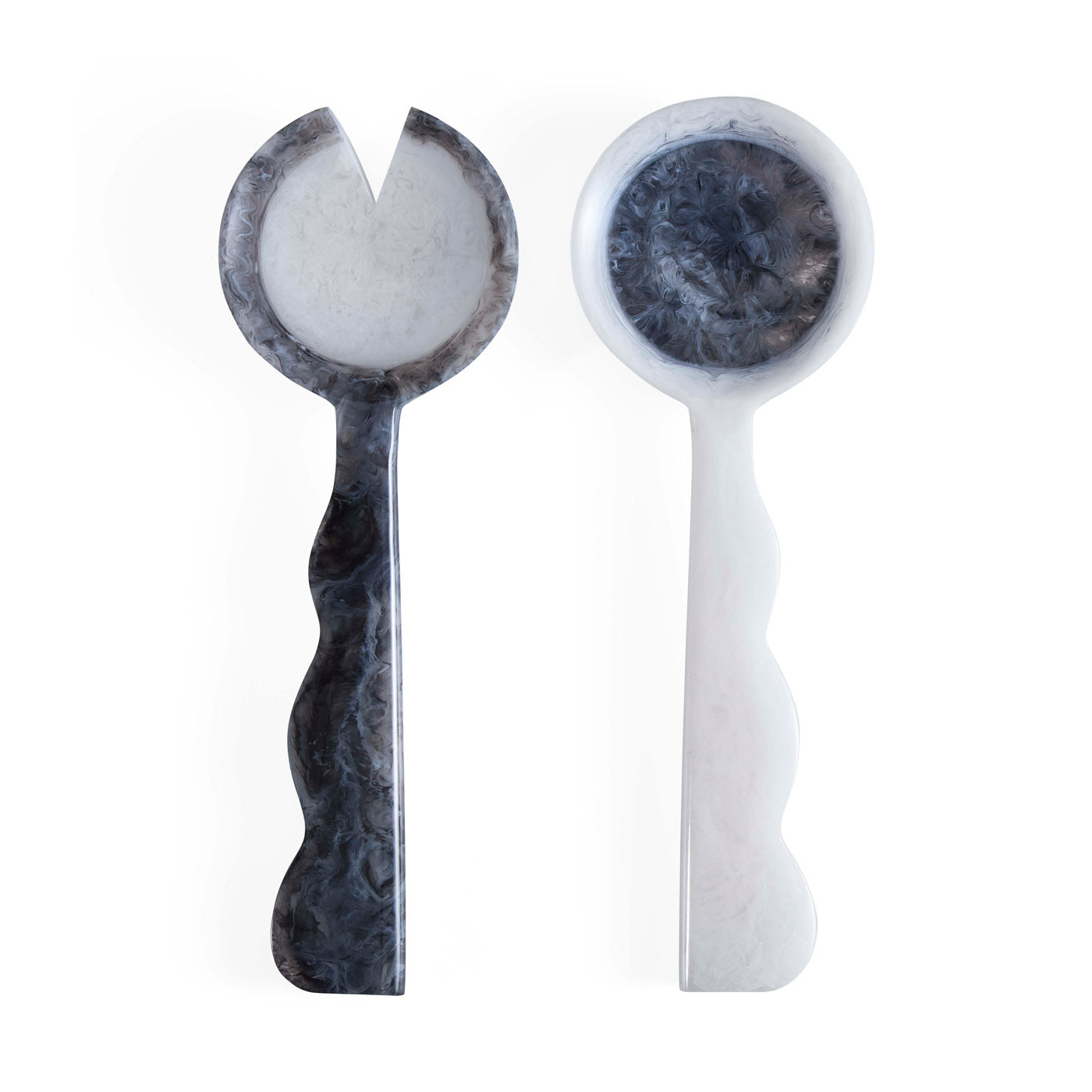 Como Black & White Ripple Salad Serving Set - 3-Piece Elegant Dinnerware for Parties, Picnics & Home Entertaining