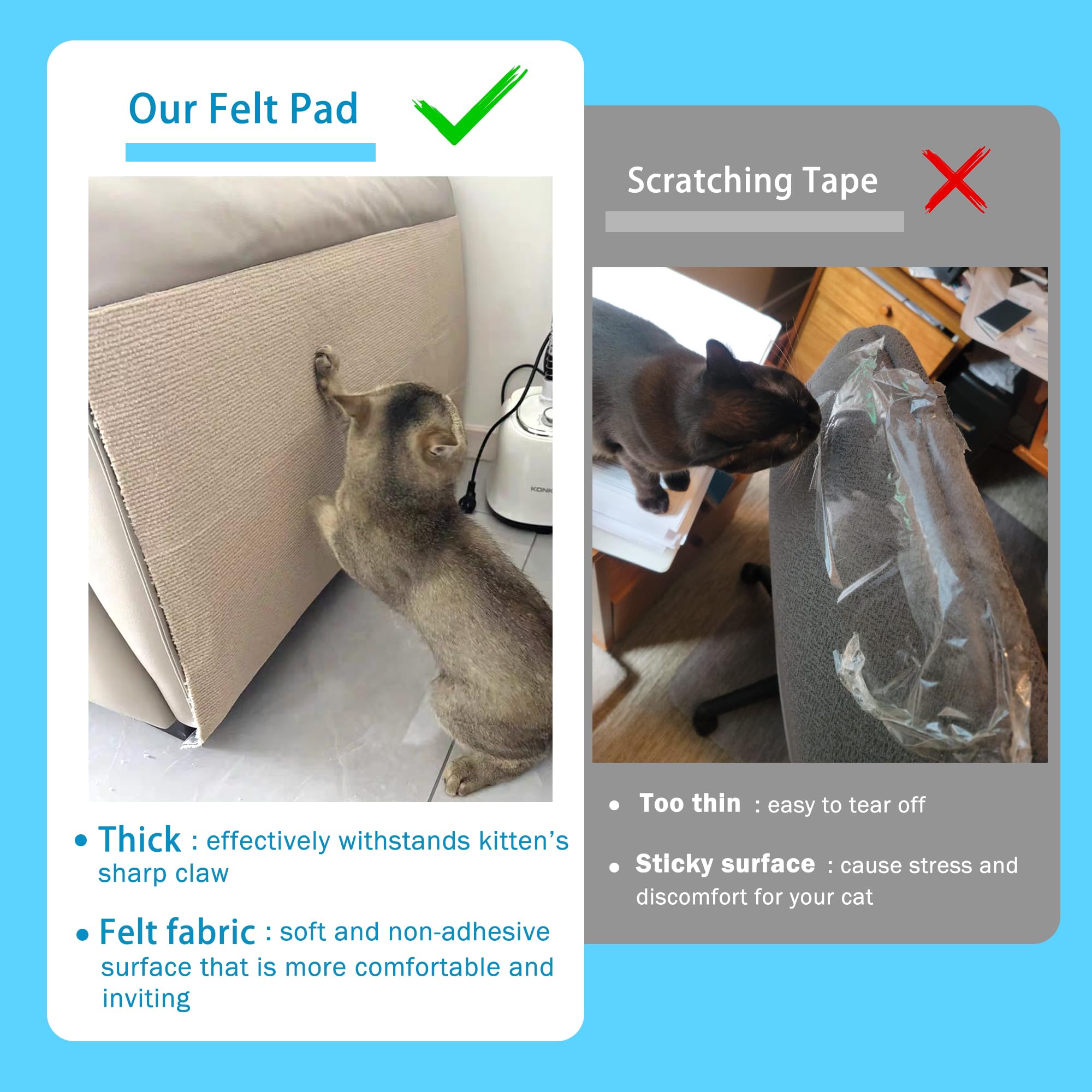 Self-Adhesive Cat Scratch Mat for Furniture Protection - 16 x 78 Inch Couch Protector Against Cat Claws Scratching (Beige) - Perfect for Sofas, Couches & Home Decor