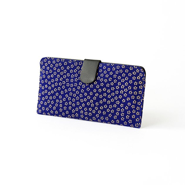 Japanese Deerskin Leather Long Wallet with Urushi Lacquer - Cherry Blossom & Navy Design | Premium Handmade Bifold Wallet for Men & Women | Perfect for Everyday Use, Business, and Gift Giving