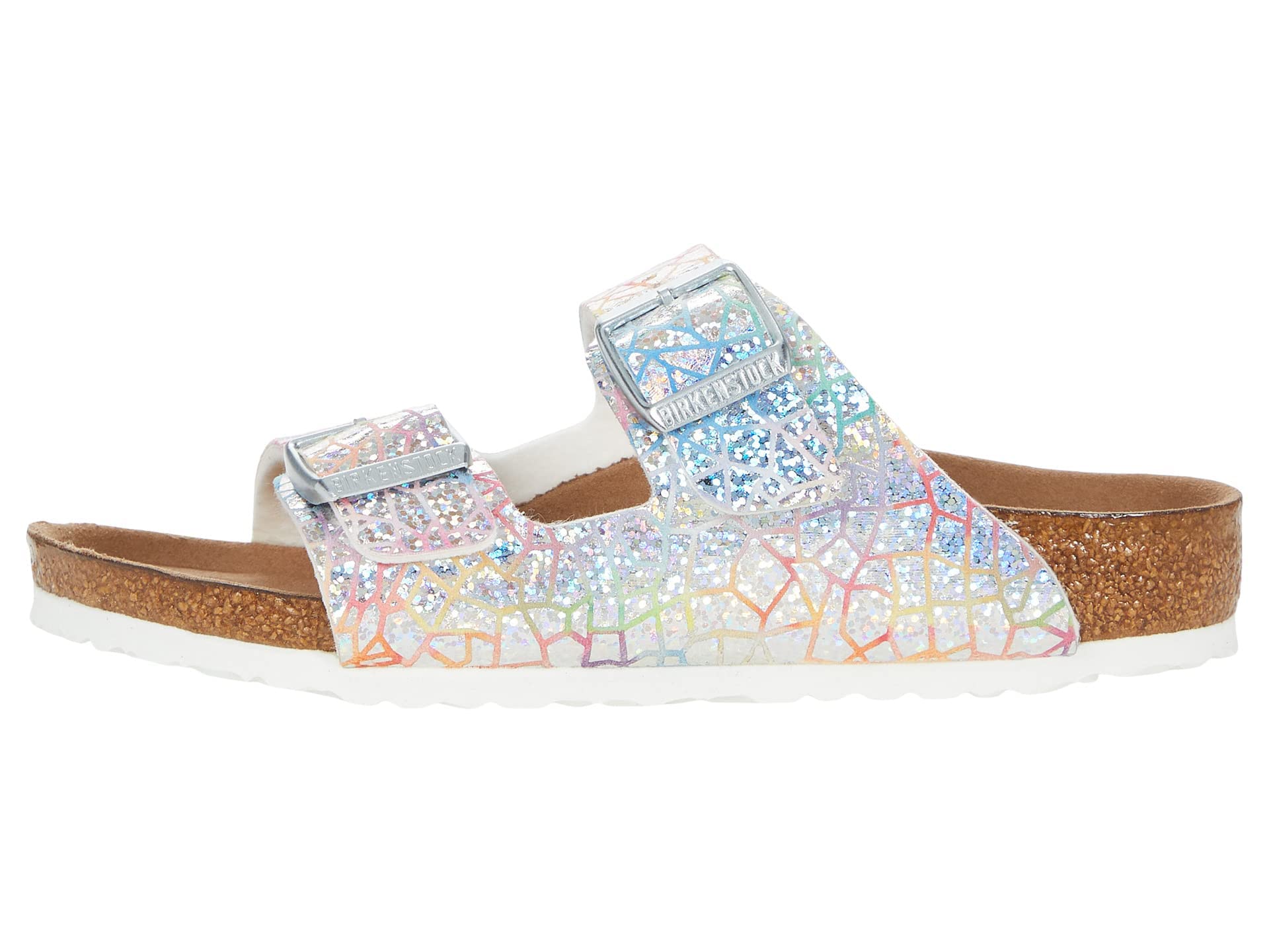 Birkenstock Arizona Vegan Sandals for Girls - Holographic Silver Microfiber - EU 34 (US 3-3.5) - Narrow Fit - Toddler/Little Kid/Big Kid Size - Perfect for School, Beach & Summer Outfits
