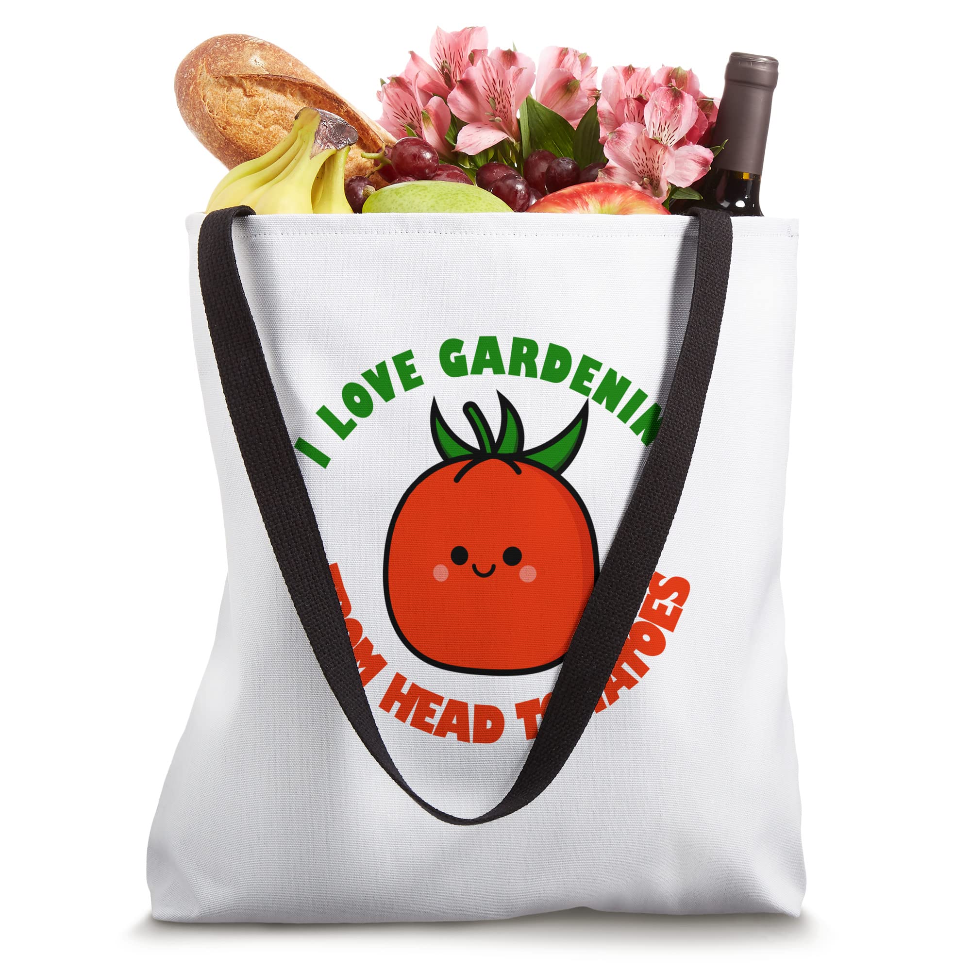 I Love Gardening From My Head Tomatoes Tote Bag - Durable Cotton Canvas Gardening Tote for Farmers Market, Plant Shopping & Outdoor Activities