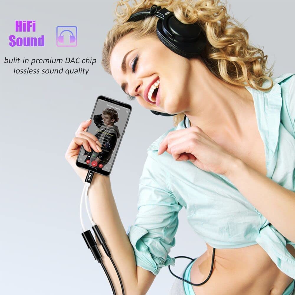 USB C to 3.5mm Audio and Charger Adapter - 2-in-1 Type C to Aux Jack with 60W PD Fast Charging - Compatible with Samsung Galaxy S21/S20/Note 20, Google Pixel 4/3/2 XL & More USB-C Phones - Perfect for Music, Gaming & Simultaneous Charging