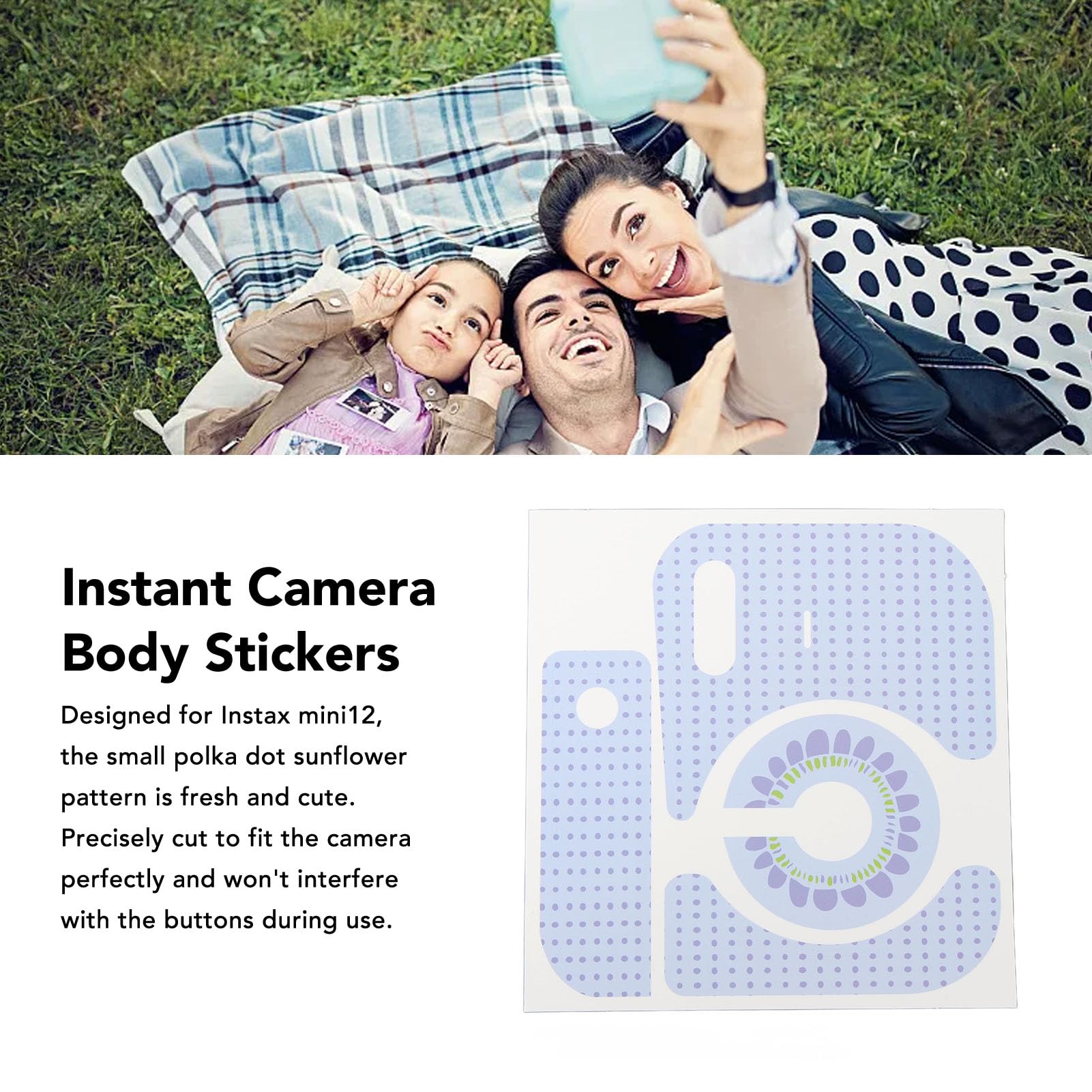 Polka Dot Sunflower PVC Decorative Stickers for Instax Mini12 Instant Camera - DIY Body & Camera Decor (Blue) - Perfect for Scrapbooking, Journaling & Photo Albums