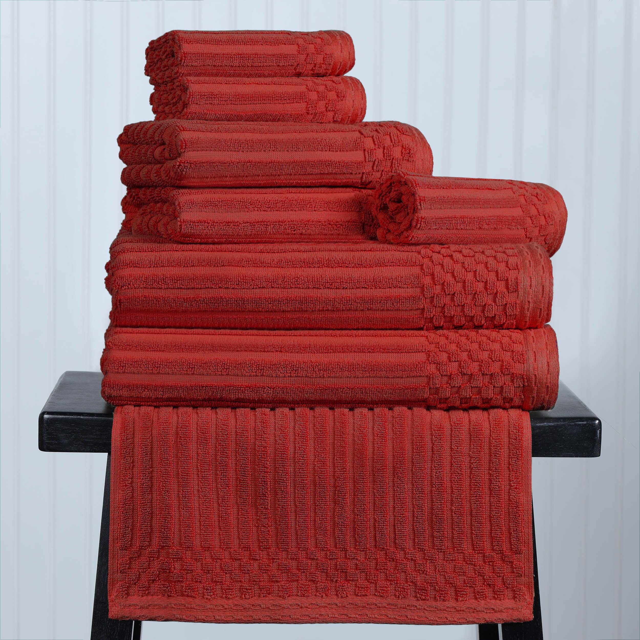 Premium 8-Piece Cotton Ribbed Towel Set - Soft, Absorbent & Medium Weight Bath Towels for Spa, Gym & Luxury Home Use