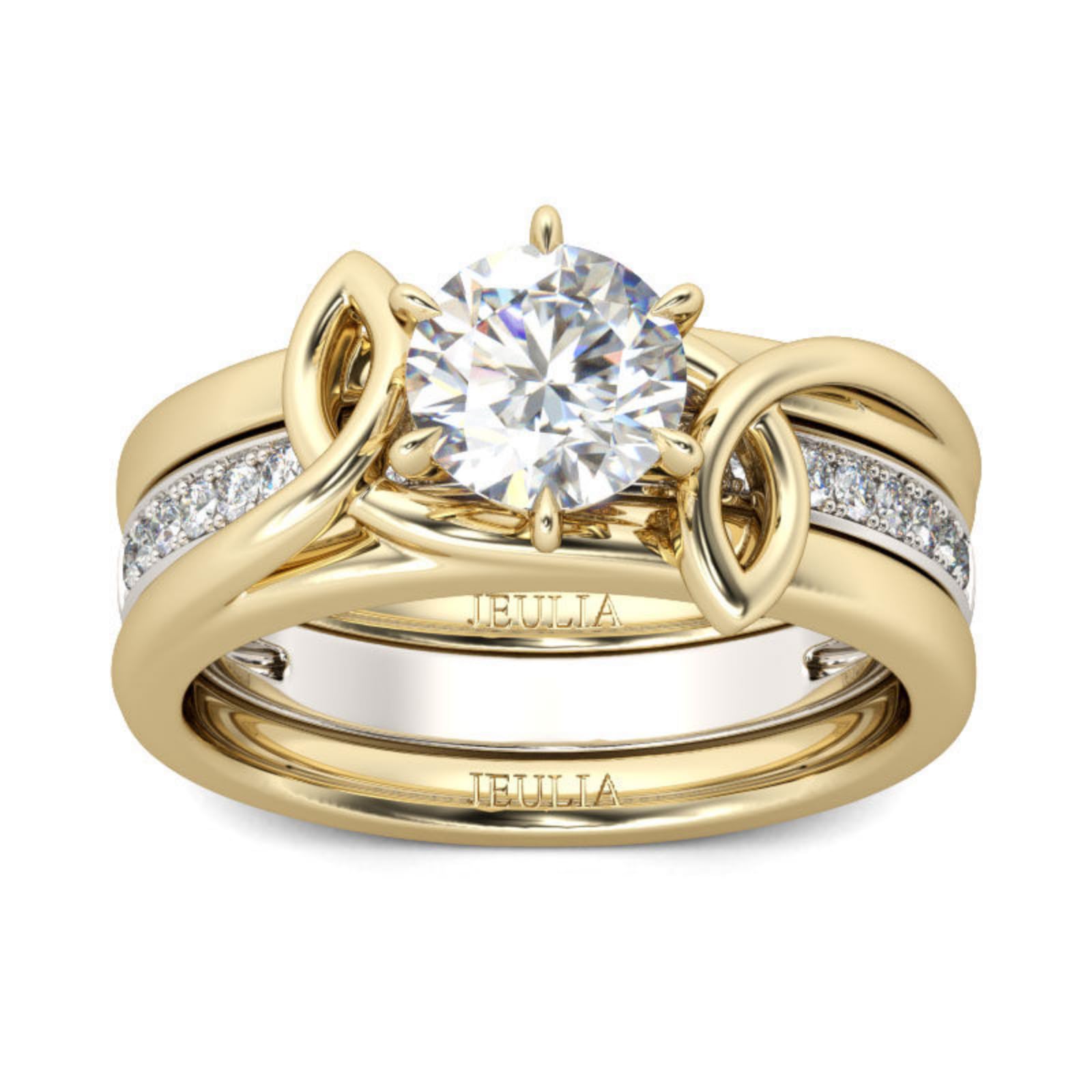 Jeulia 2.5 Carat 925 Sterling Silver Gold Plated Wedding Ring Set for Women - Round Cut Diamond Twist Engagement Band, Anniversary Promise Ring with Jewelry Gift Box - Perfect for Proposals, Weddings & Romantic Gifts