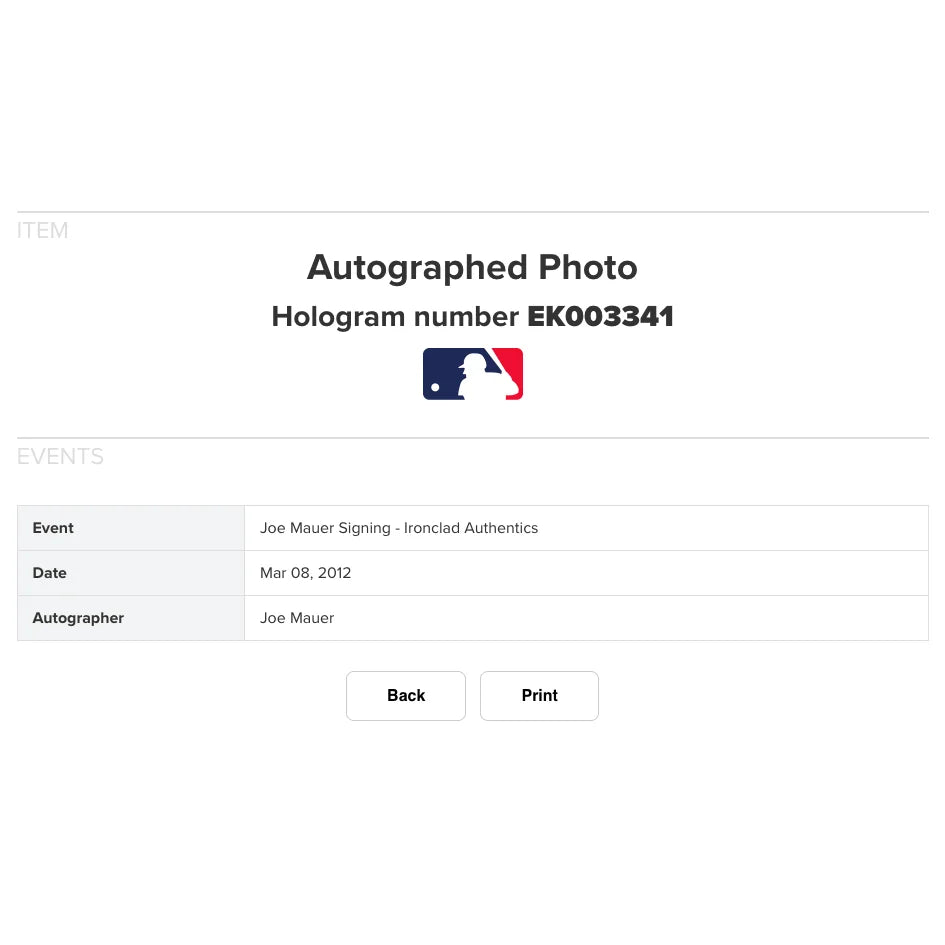 Joe Mauer Signed 8x10 Photo - Minnesota Twins MLB Autographed Memorabilia with COA - Perfect for Sports Collectors, Man Cave Decor & Baseball Fan Gifts