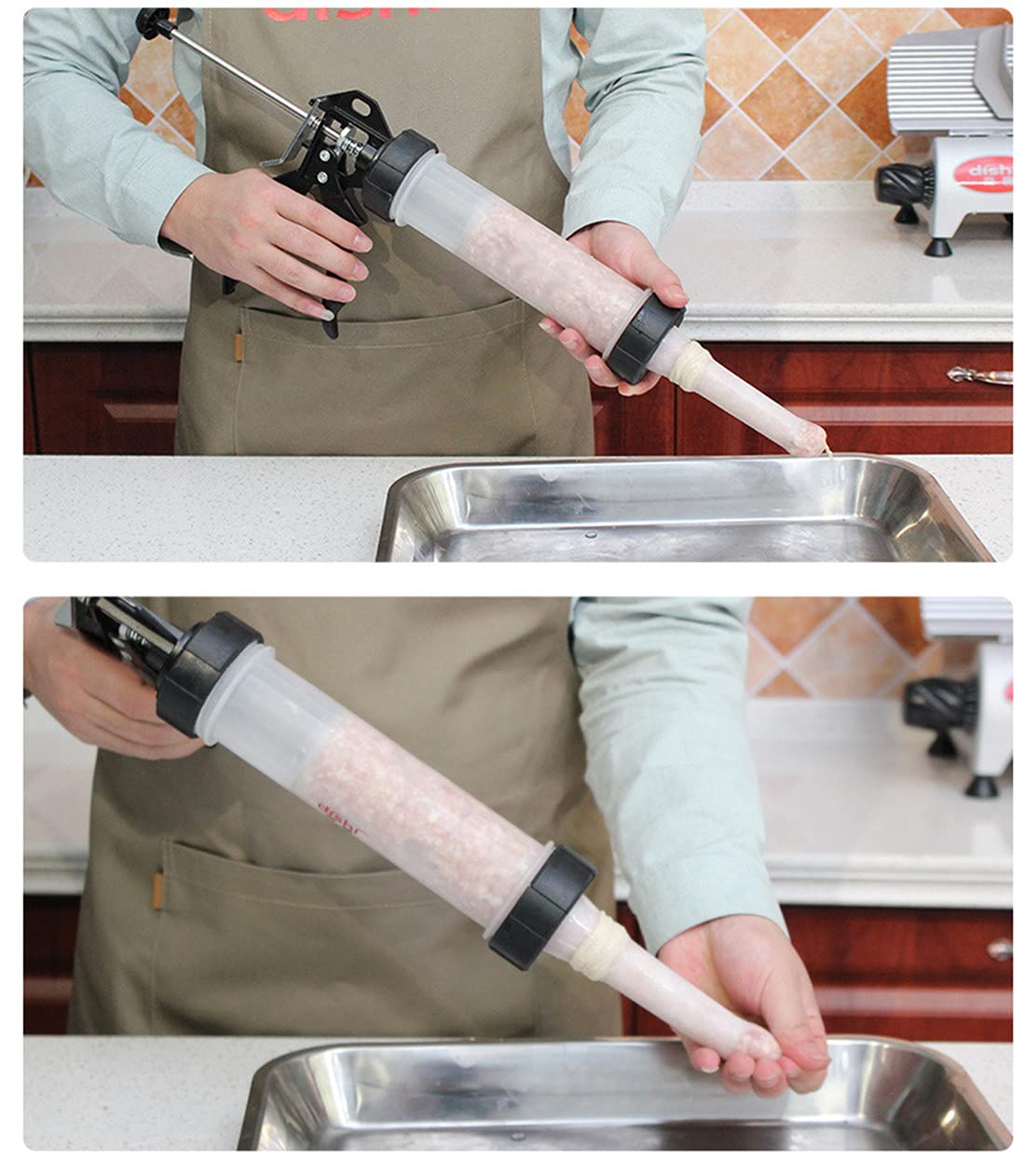 Manual Sausage Stuffer Kit - Hand Operated Meat Filler & Salami Maker with 3 Professional Nozzles (Plastic) - Perfect for Homemade Sausages, Burgers & Charcuterie | Great for Home Kitchens, BBQ Parties & Food Prep