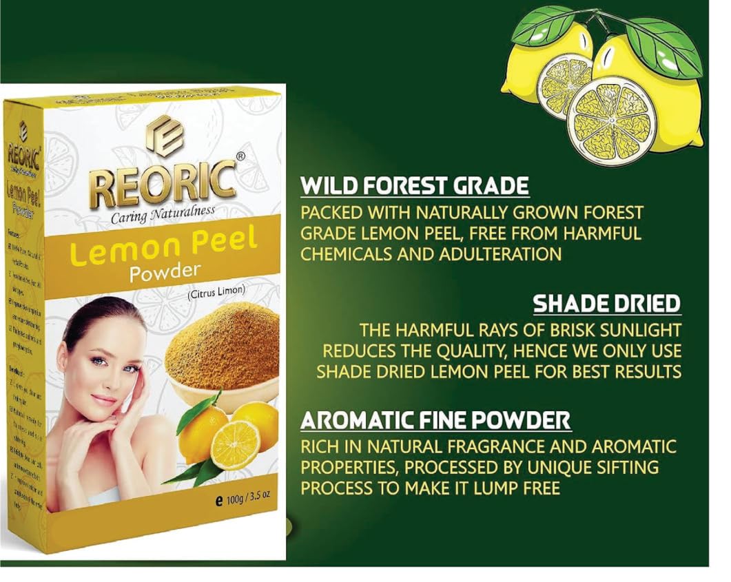 Organic Lemon Peel Powder for Face - 100% Natural Vitamin C Brightening Face Pack for Glowing Skin (100g) | DIY Skincare, Homemade Face Masks & Exfoliating Scrubs