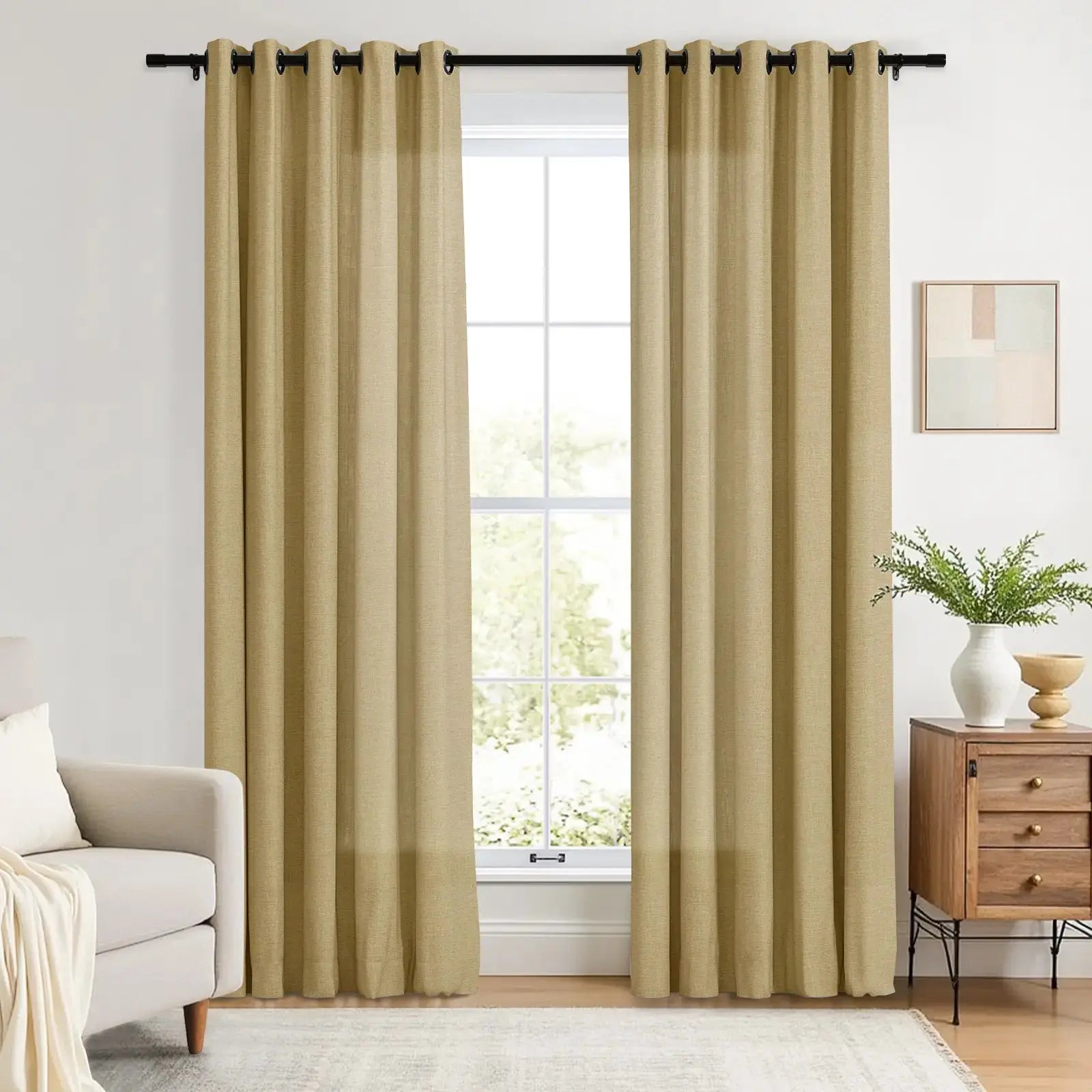 Linen Curtains with Grommet Top - Blackout Drapes for Living Room & Bedroom - Elegant Home Decor for Windows (52x84 Inches) - Perfect for Privacy, Light Control and Room Darkening