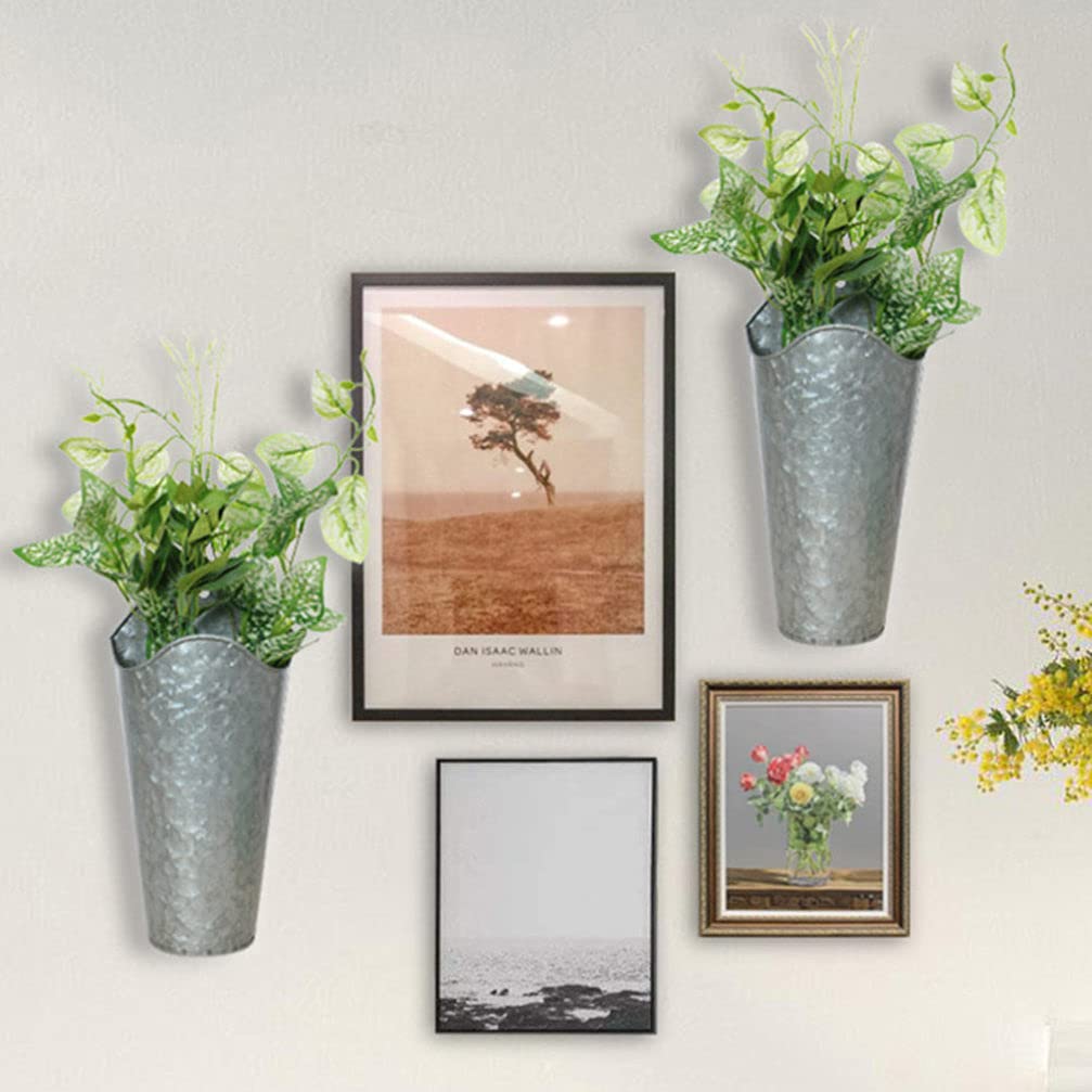 DOITOOL 2 Pack Metal Wall Mounted Flower Pots - Farmhouse Style Hanging Wall Planter for Succulents, Flowers, Herbs - Rustic Home Wall Decor for Living Room, Bedroom, Kitchen & Outdoor Garden