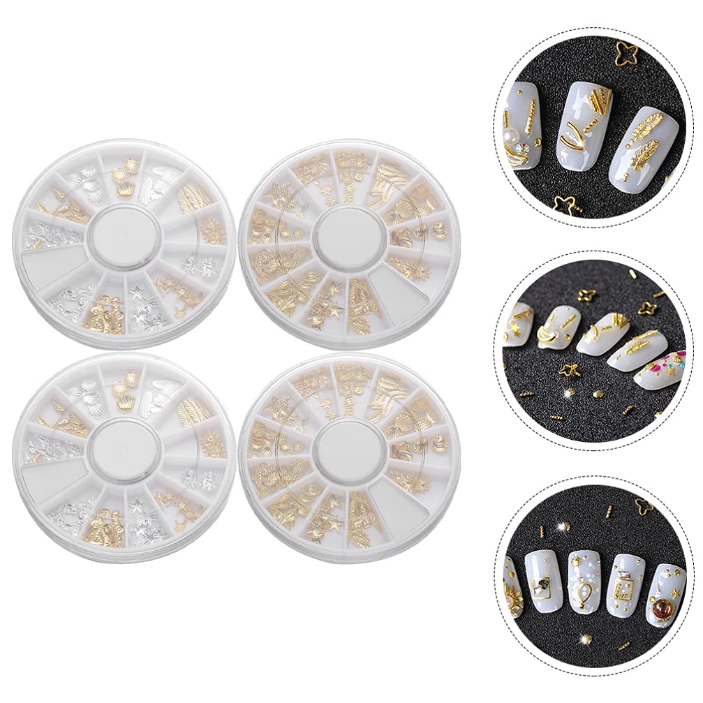 ARTIBETTER 4 Pack Nail Art Decorations - Alloy Nail Studs & Patches for Girls, DIY Manicure Accessories | Perfect for Nail Salons, Home Manicures & Party Nail Art Designs