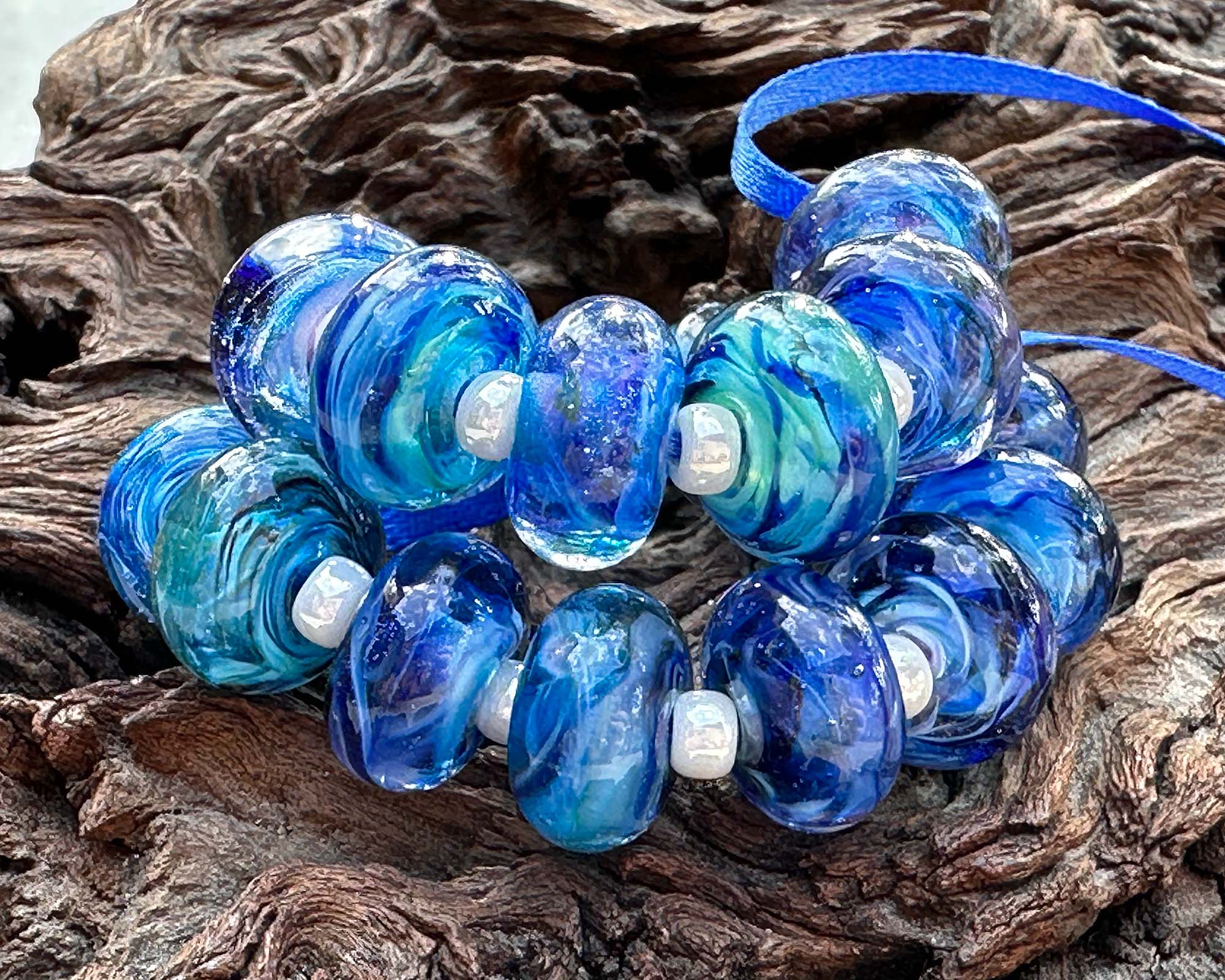Handmade Caribbean Cove Lampwork Glass Beads Set - SRA Certified - Custom Jewelry Making Supplies for Necklaces, Bracelets & DIY Crafts