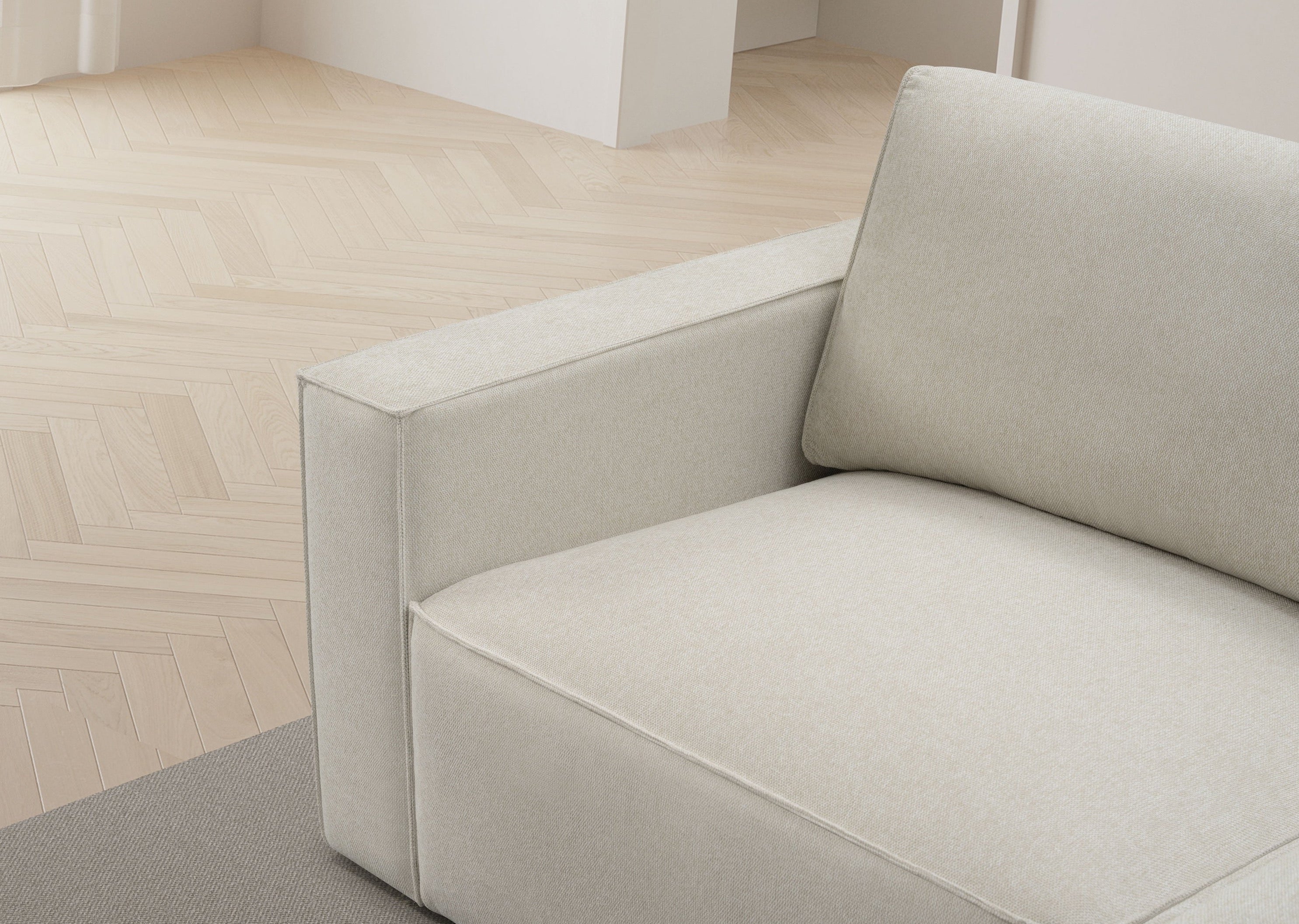 Stylish Maui 3-Seater Sofa with Ottoman in Elk Oat Fabric - Perfect for Living Room, Lounge, and Family Room Comfort