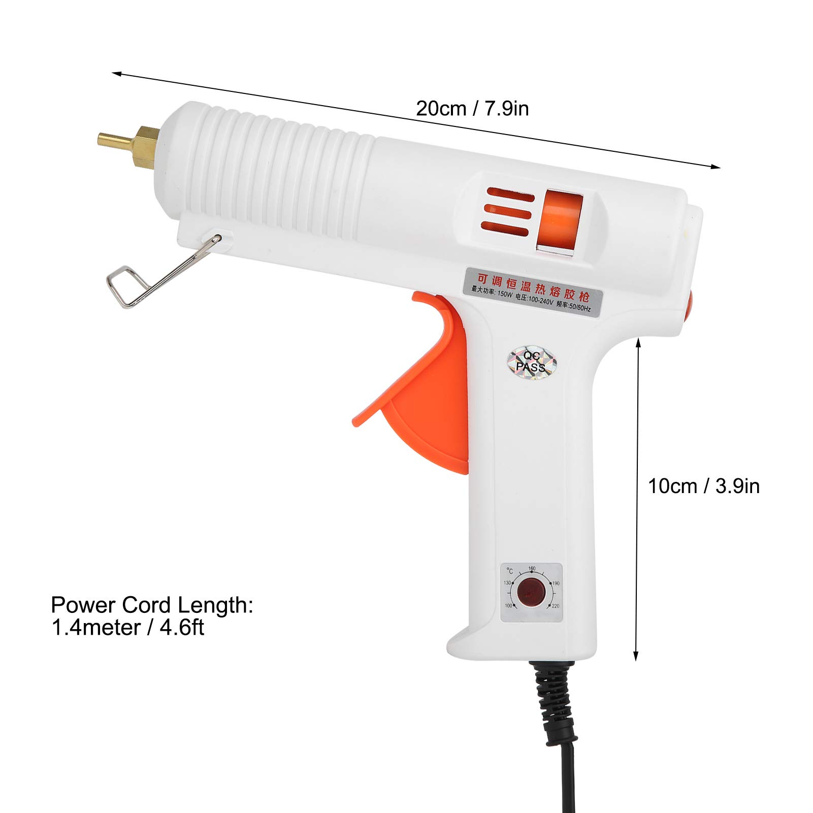 Walfront HL-F 150W Hot Glue Gun with Adjustable Temperature - 100-240V AC Power for DIY Crafts, Home Repairs & Creative Projects (White, US Plug) - Perfect for Scrapbooking, Woodworking & Home Decor