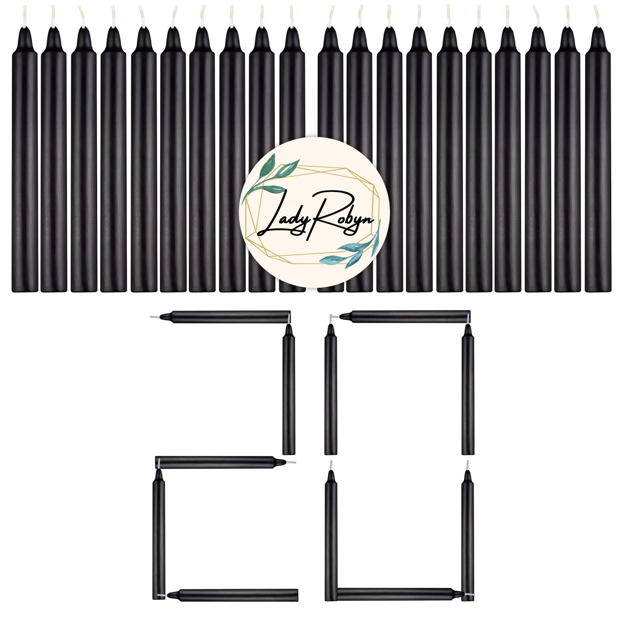 Premium Black Taper Candles - Set of 20 Dripless Long-Lasting Candles for Halloween, Christmas, Holiday Decor, Wedding, Dinner Party & Spell Rituals | Elegant Flickering Flames for Romantic Ambiance & Themed Events