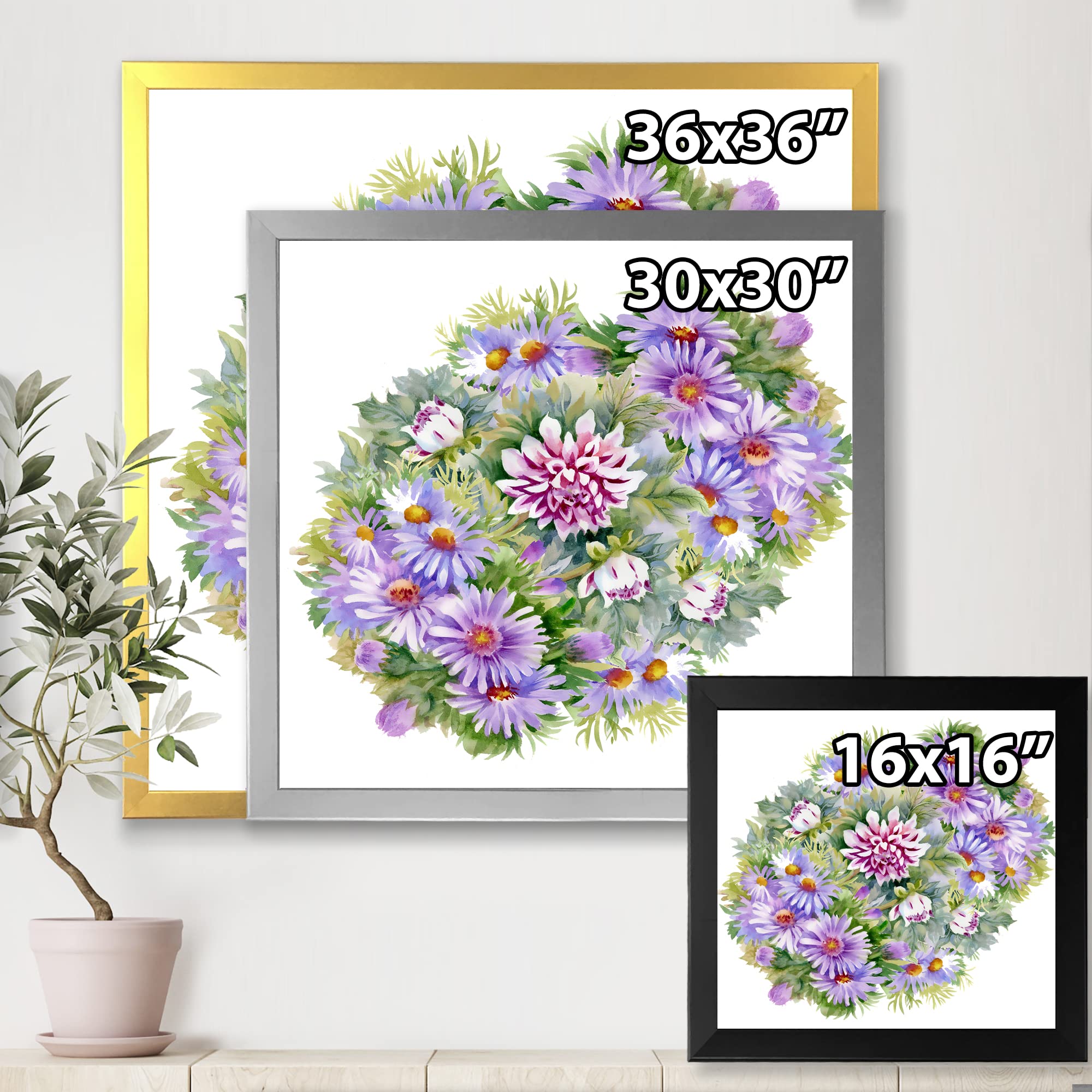 Purple Chrysanthemum & Daisy Bouquet Framed Wall Art - Elegant Home Decor for Living Room, Bedroom & Office