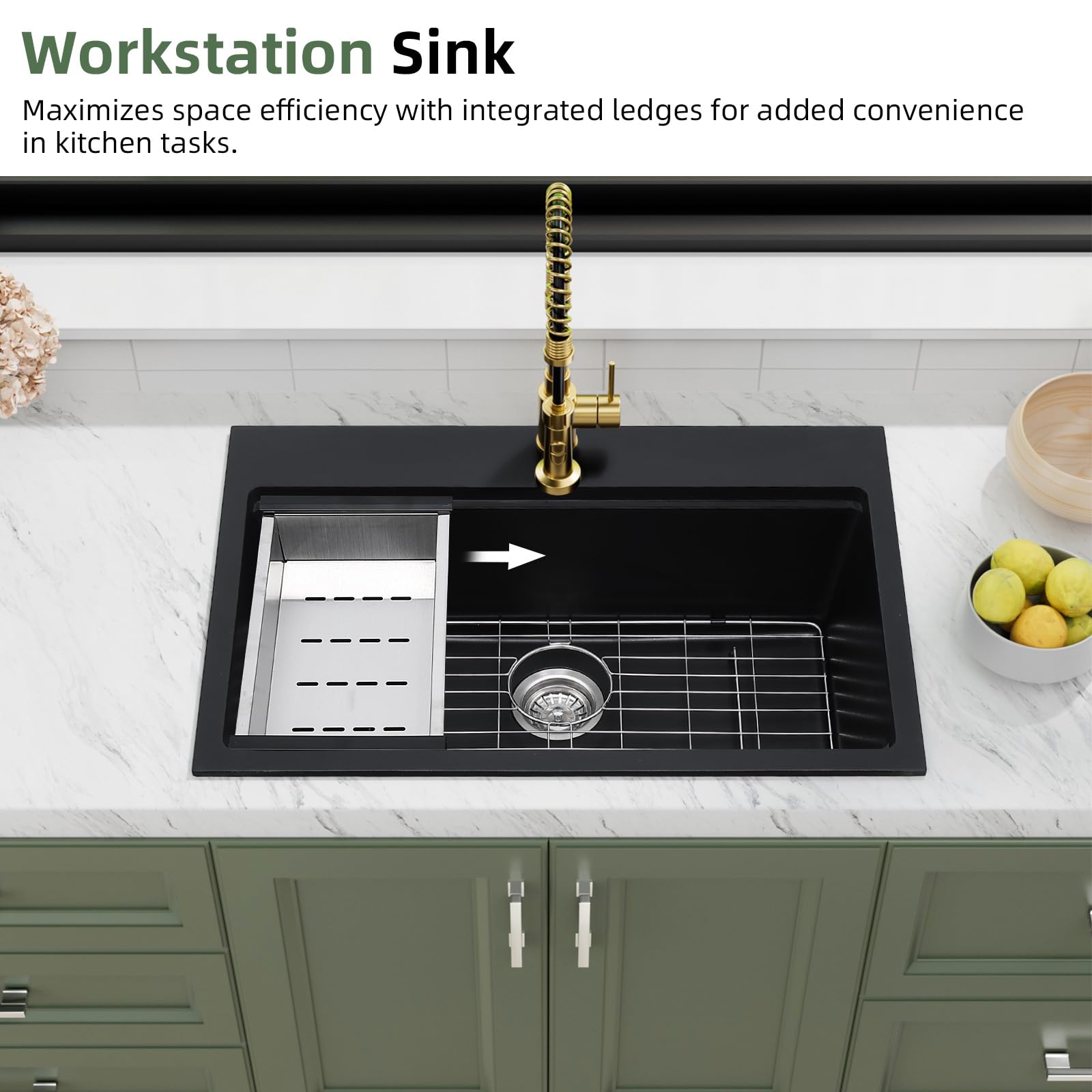 **Davivy 30-Inch Matte Black Granite Composite Kitchen Sink Workstation – 30 x 20 Inch Single Bowl Dual Mount Sink with Accessories – Perfect for Modern Kitchens & Heavy-Duty Cooking**