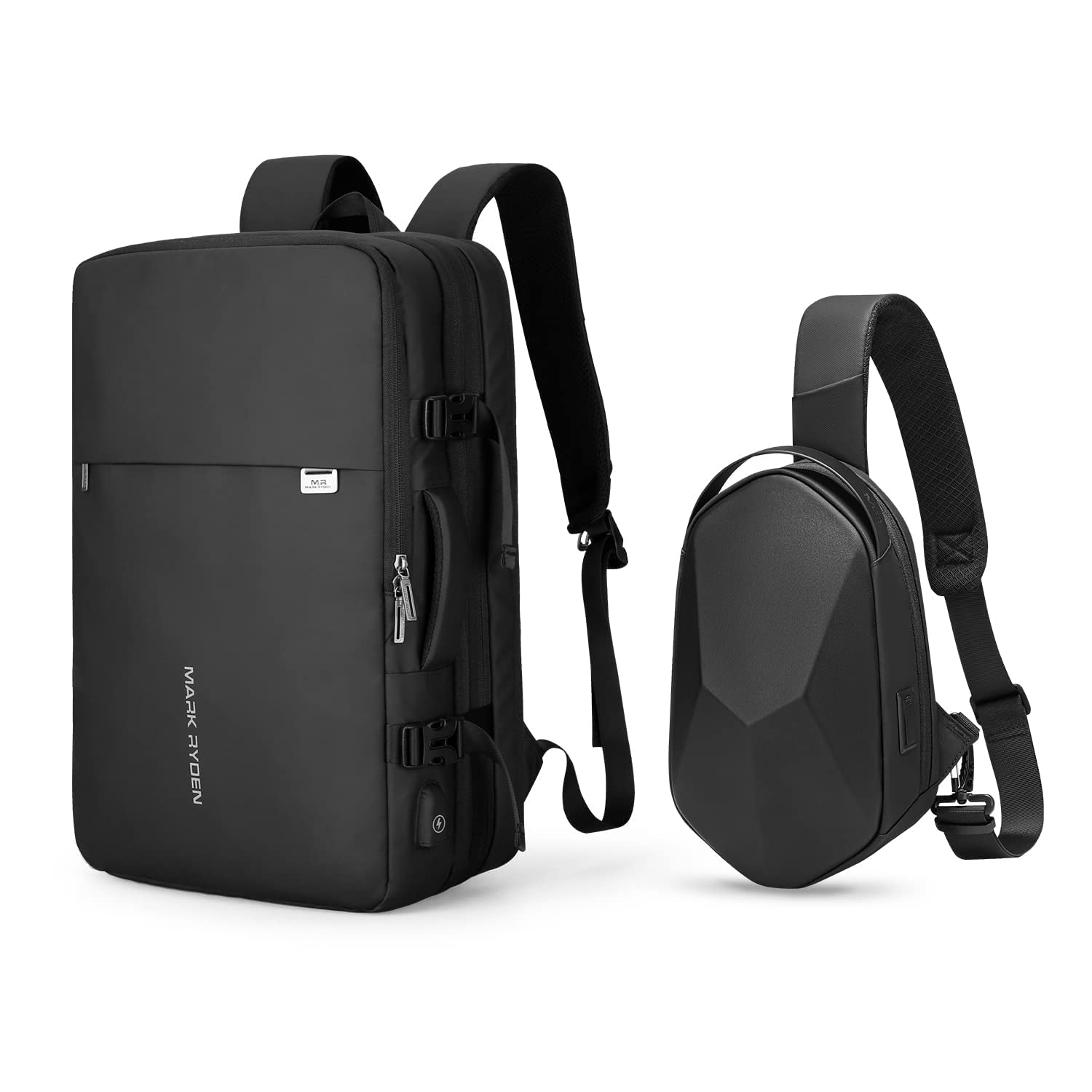 MARK RYDEN 40L Carry On Travel Backpack with Laptop Compartment (Fits 17.3 Inch Laptop) & Hard Shell Sling Chest Bag (Fits 9.7 Inch iPad) - Perfect for Business Trips, College Students and Airplane Travel Accessories