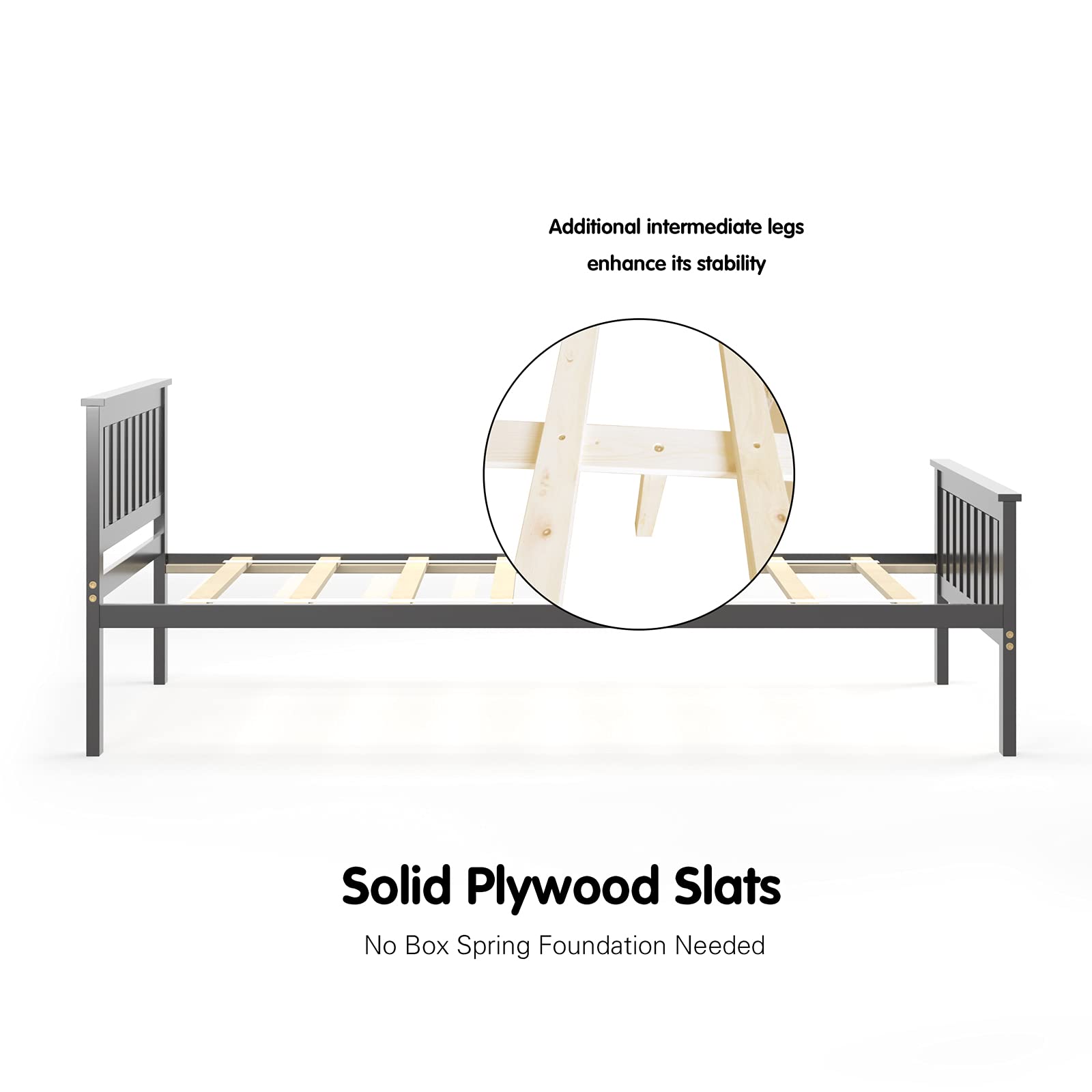 Giantex Twin Bed Frame with Headboard - 12 Inch Sturdy Wood Platform Bed Base, Wood Slat Support, No Box Spring Needed, Easy Assembly - Perfect for Guest Rooms, Dorms & Small Spaces