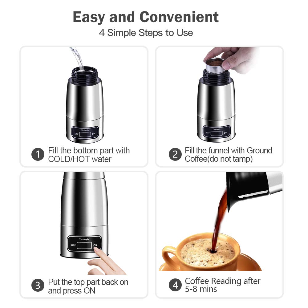 Viesimple Portable Electric Espresso Machine - All-in-One Travel Coffee Maker with Mug for Camping, Office & Outdoor Use | Perfect for Home, Travel & Gifts