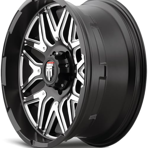 AT151-2973M0 Matte Black 20x9 Wheels - 5x127 Bolt Pattern, 0mm Offset, 78.1mm Bore - Perfect for Trucks & SUVs - Durable Matte Black Finish with Chrome Inserts for Off-Road & Street Performance