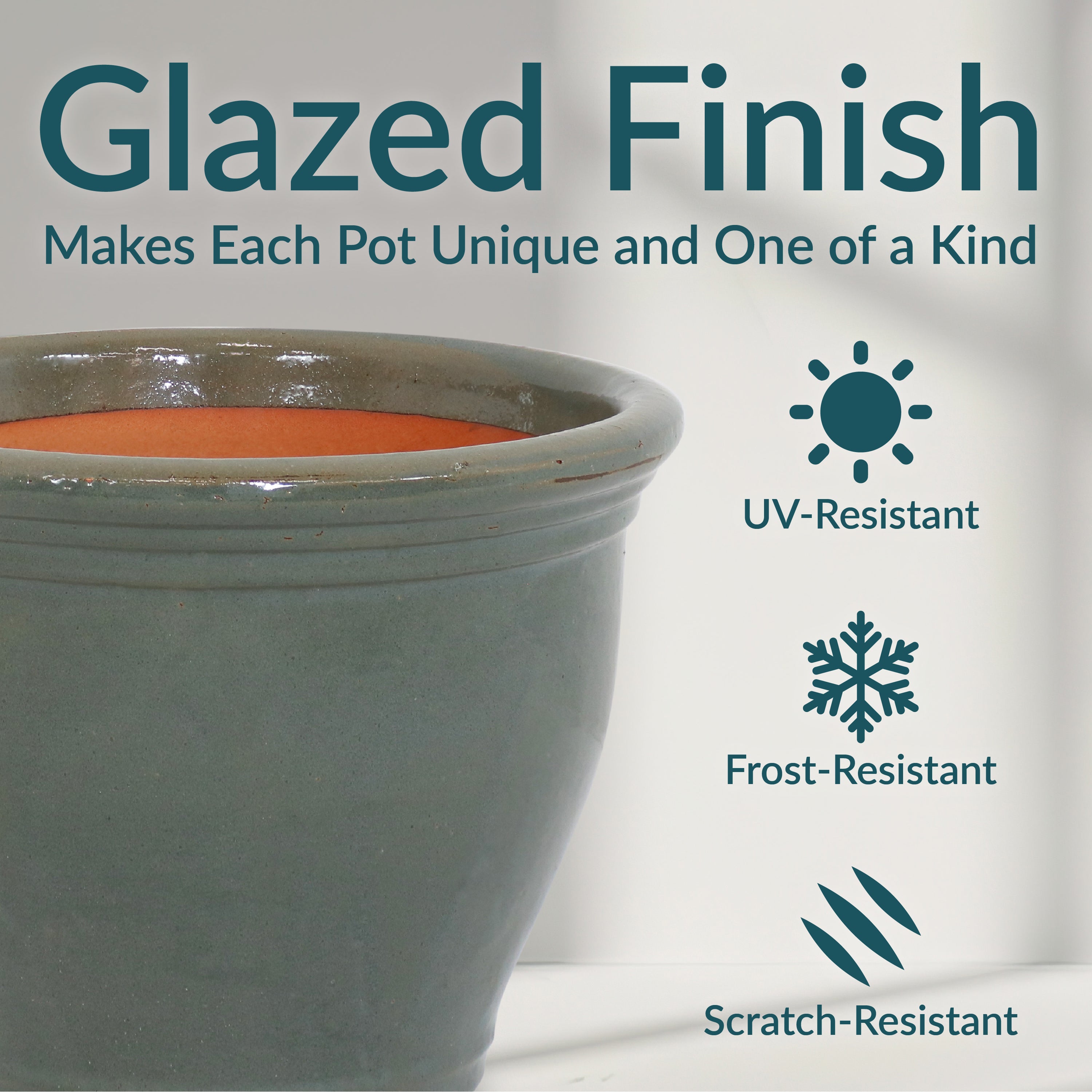 Sunnydaze Studio Round Glazed Ceramic Planter with Drainage Hole - Indoor Outdoor Flower Pot for Plants, Succulents, Herbs - Perfect for Patio, Garden, Balcony Decor