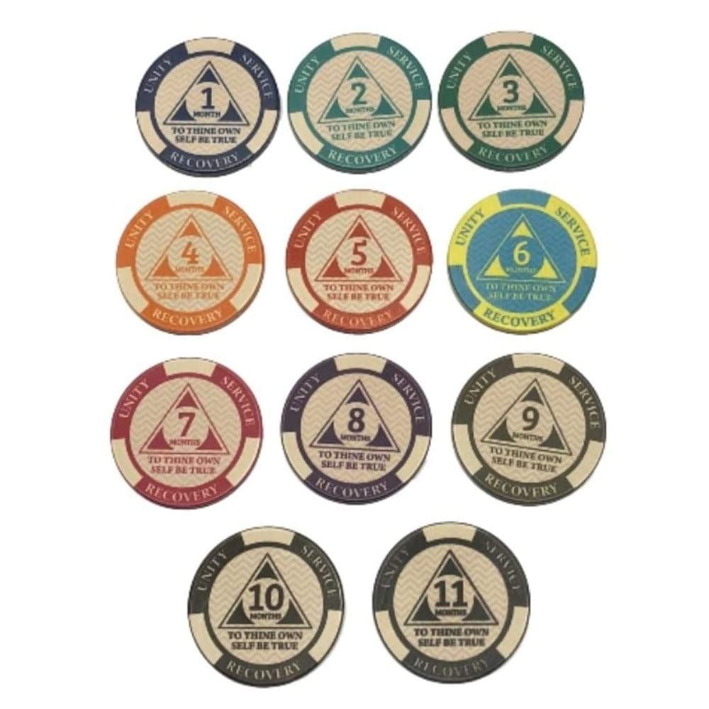 10 Month AA Sobriety Chip - Third Step Prayer on Back - 300 Day Recovery Coin - Monthly AA Medallion for Alcoholics Anonymous Meetings & Celebrating Milestones