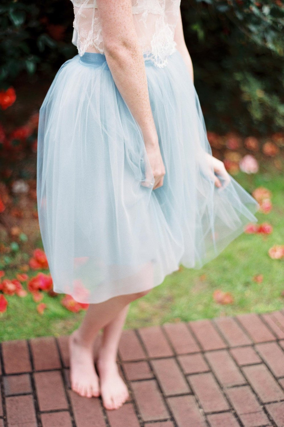 Lydia Tonal Tulle Skirt in Powder Blue | Elegant Ballet-Inspired Midi Skirt for Women | Perfect for Weddings, Parties & Special Occasions