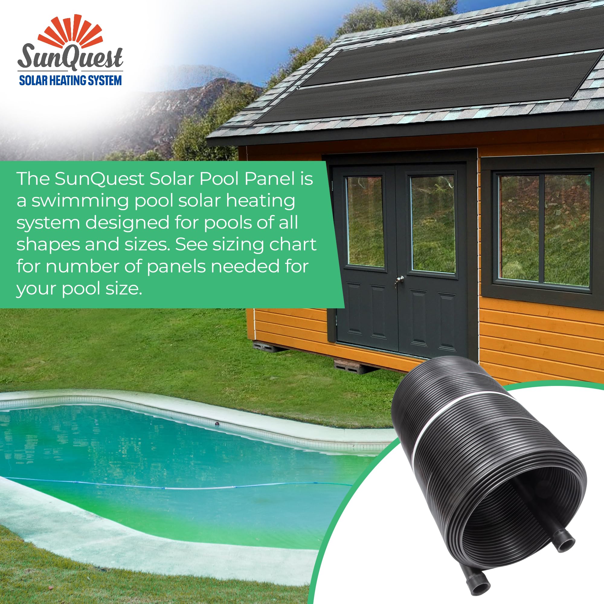 SunQuest Solar Pool Heater Panels - 2 Pack (2ft x 12ft) Solar Water Heating Collectors with Installation Kit - for Above Ground & Inground Swimming Pools - DIY Polypropylene UV-Resistant Panels | Extend Swimming Season & Reduce Energy Costs