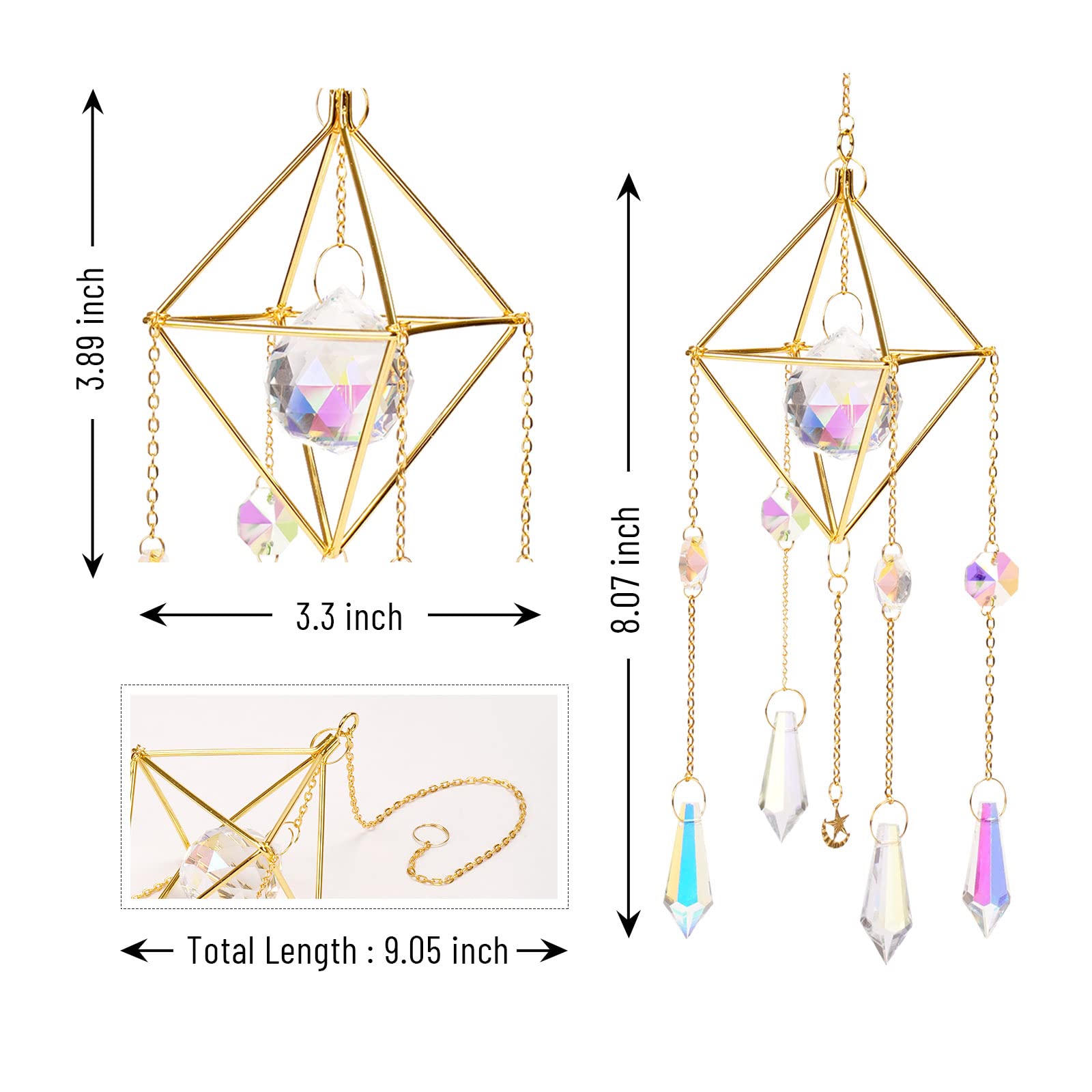 Sun Catchers with Crystals - Indoor/Outdoor Hanging Prism Rainbow Maker for Windows, Home & Garden Decor | Creates Beautiful Rainbows in Living Rooms, Bedrooms, Patios & Nursery Decor