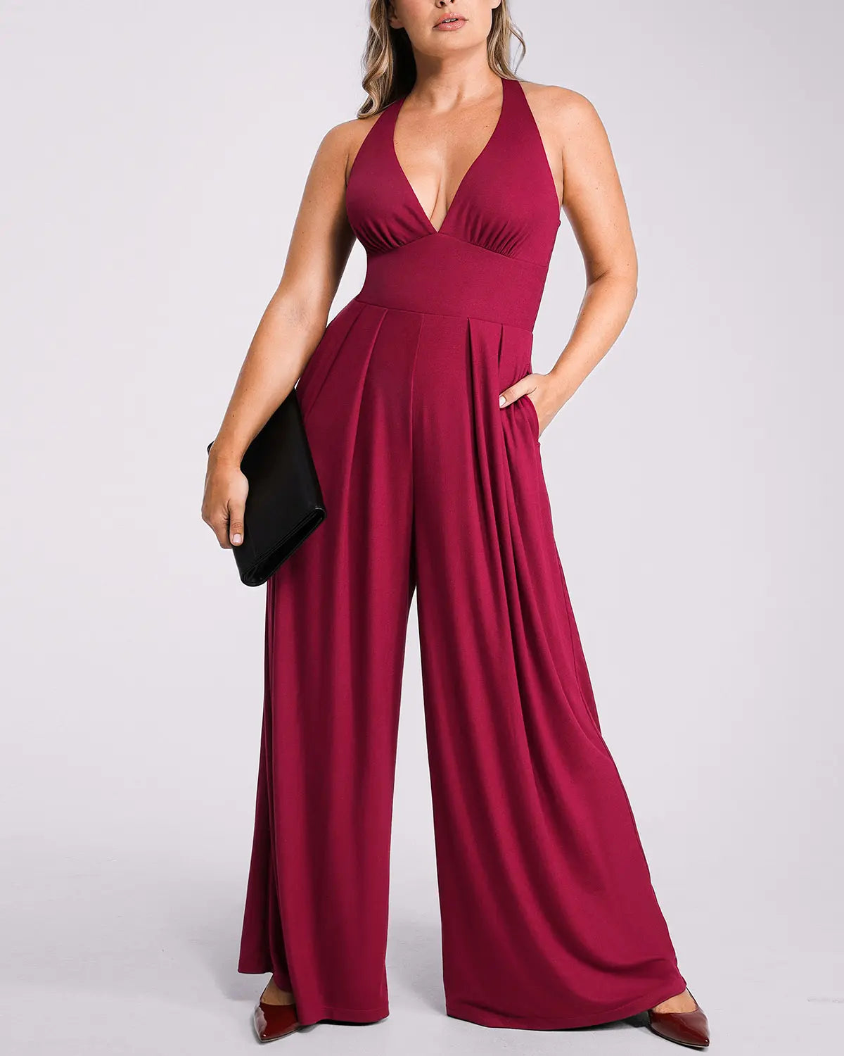 Deep V Neck Slimming Jumpsuit for Women - Tummy Control Bodysuit with Built-in Shapewear - Perfect for Parties, Date Nights & Special Occasions