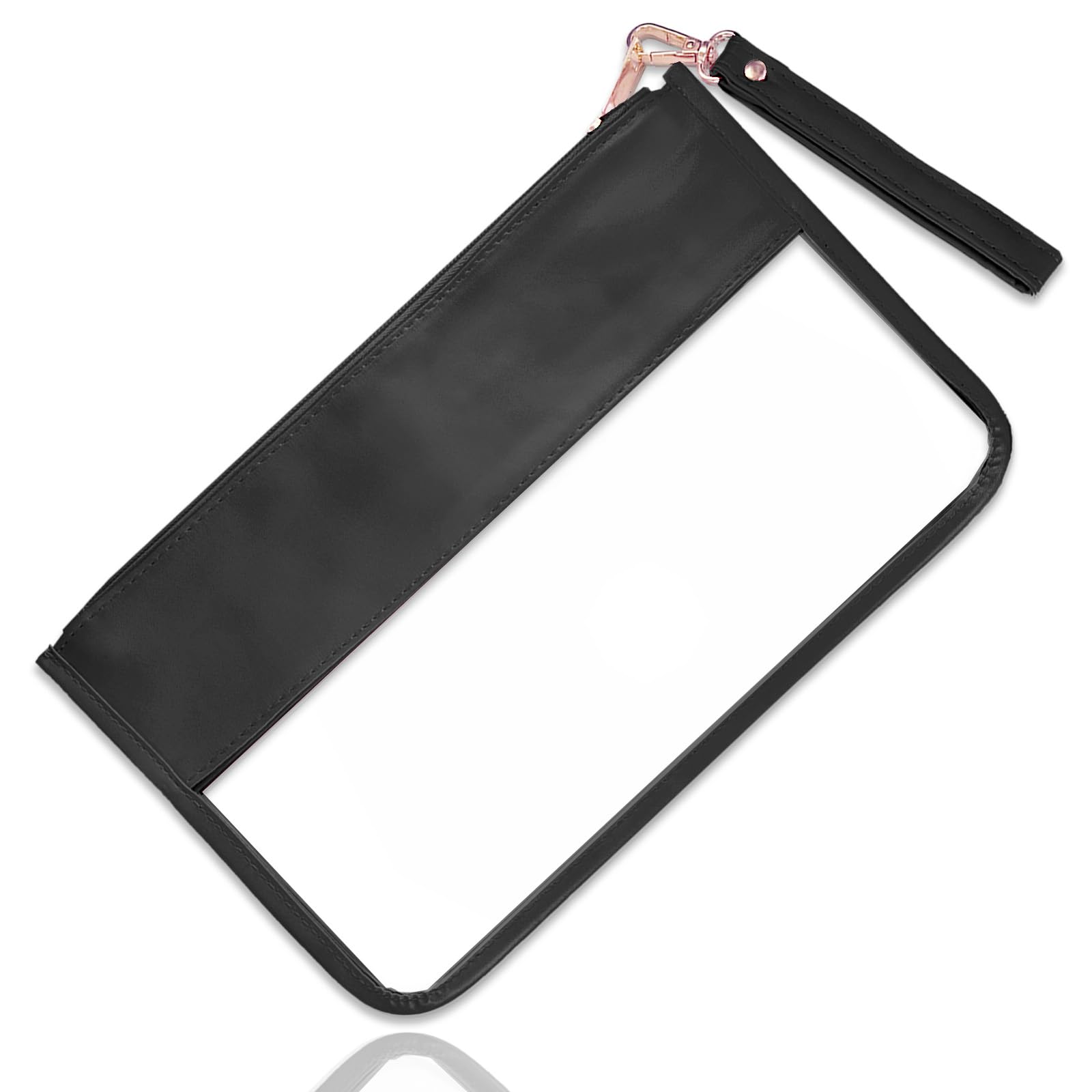 Clear Makeup Bag for Women - Waterproof PVC Travel Cosmetic Organizer with Zipper, Cute Toiletry Pouch for Cosmetics, Snacks & Essentials | Perfect for Travel, Gym, Beach & Daily Use (Black)