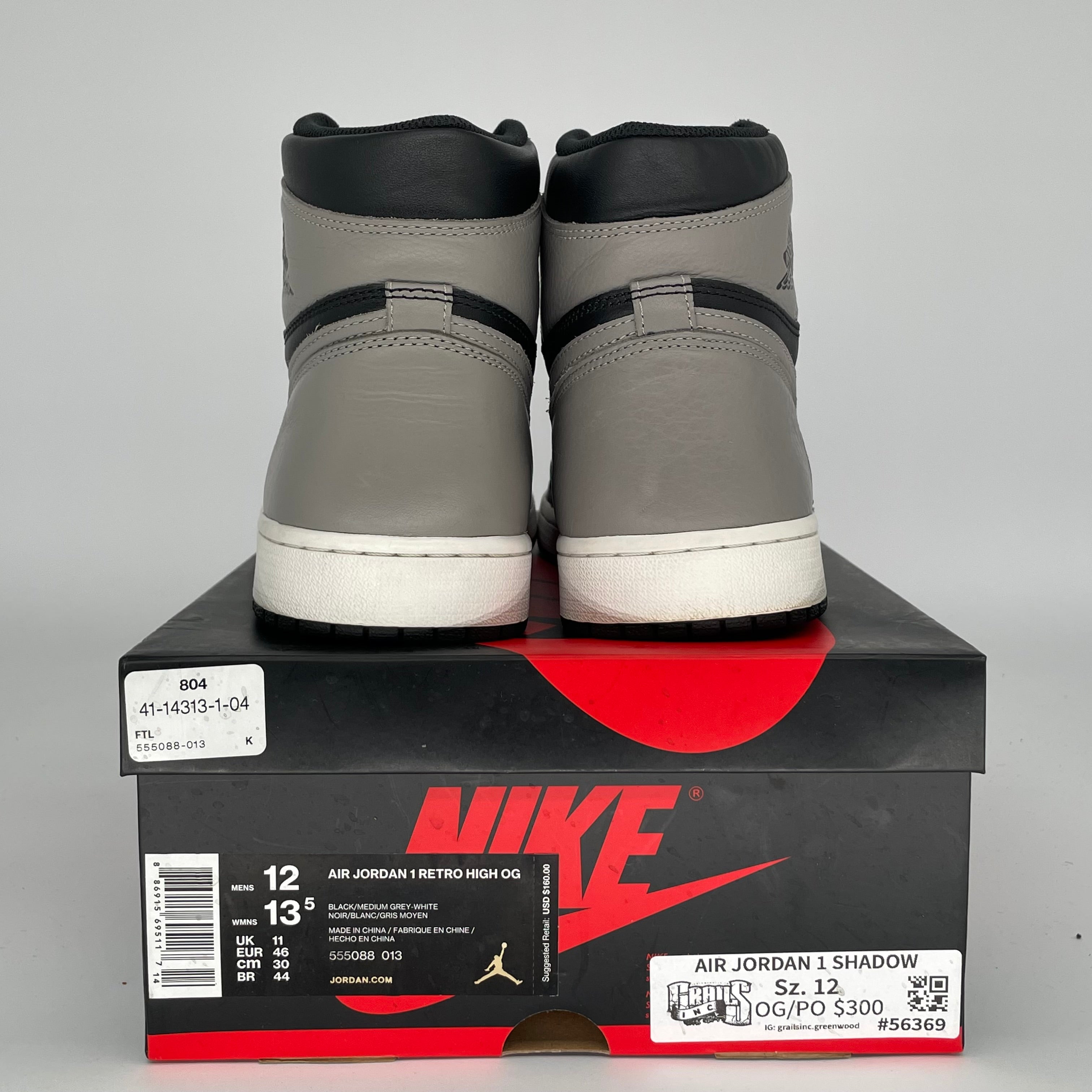 AIR JORDAN 1 SHADOW Men's Basketball Shoes Size 12 - Black/Gray (555088-013) | Retro High-Top Sneakers for Streetwear & Casual Outfits