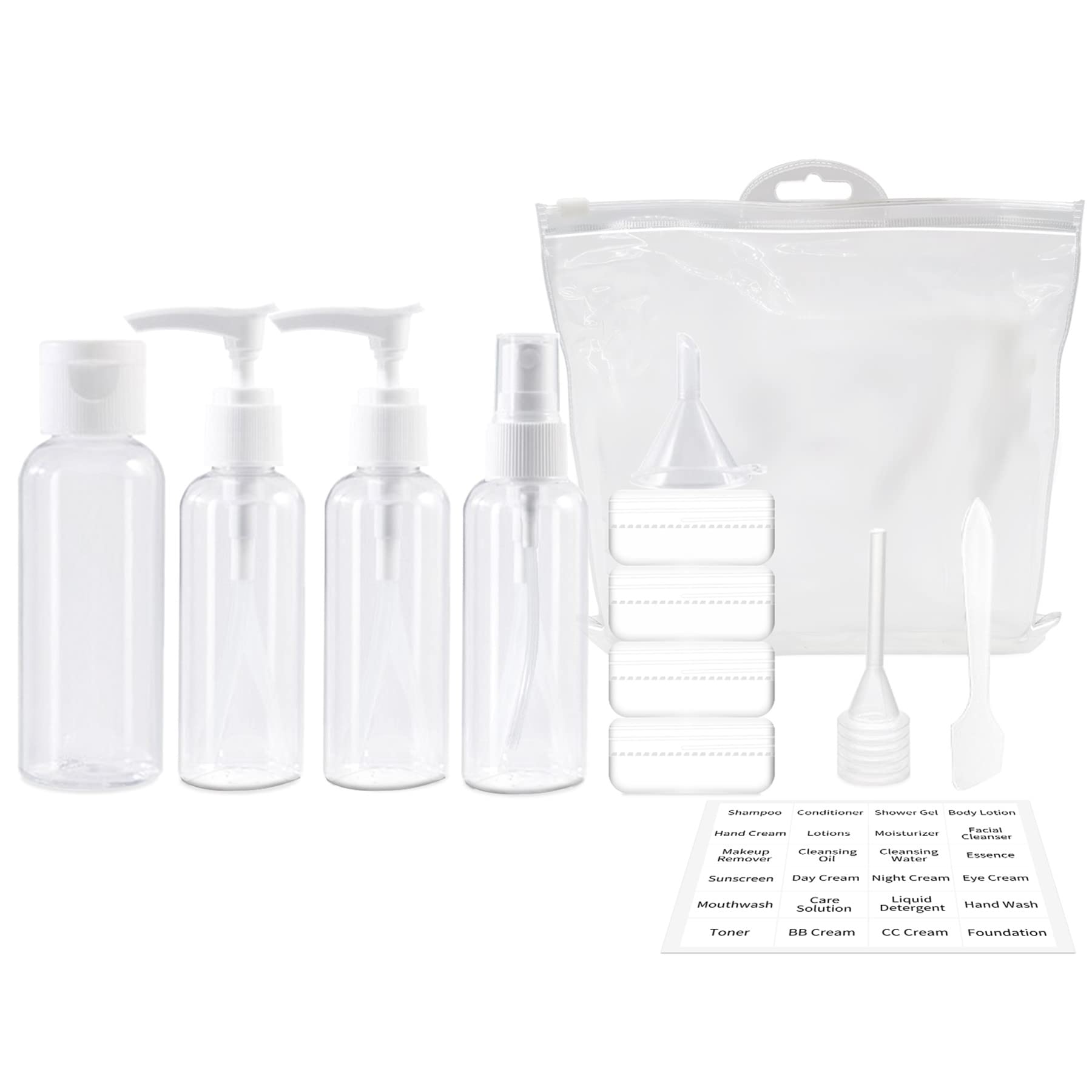 VELOCVIL 12-Piece TSA Approved Empty Travel Bottles Set - Leak-Proof Refillable Toiletry Containers for Shampoo, Lotion, Skincare & Cosmetics - Includes Clear Travel Toiletry Bag for Airport & Vacation Use