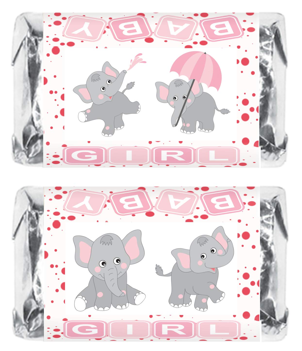 60pcs Pink Elephant Baby Shower Candy Wrappers - Girl Theme Mini Candy Bar Stickers for Baby Shower Decorations, Gender Reveal Party Supplies (Candy Not Included) - Made in USA | Perfect for Baby Shower Favors, Gender Reveal Party Decor, and Dessert Table Stickers