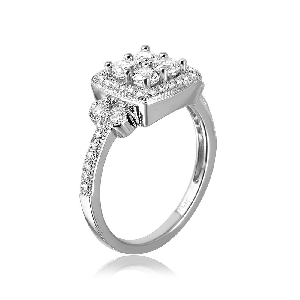 Elegant Clear Cubic Zirconia Square Halo Ring in Rhodium Plated Sterling Silver - Perfect for Engagement, Wedding & Anniversary Gifts