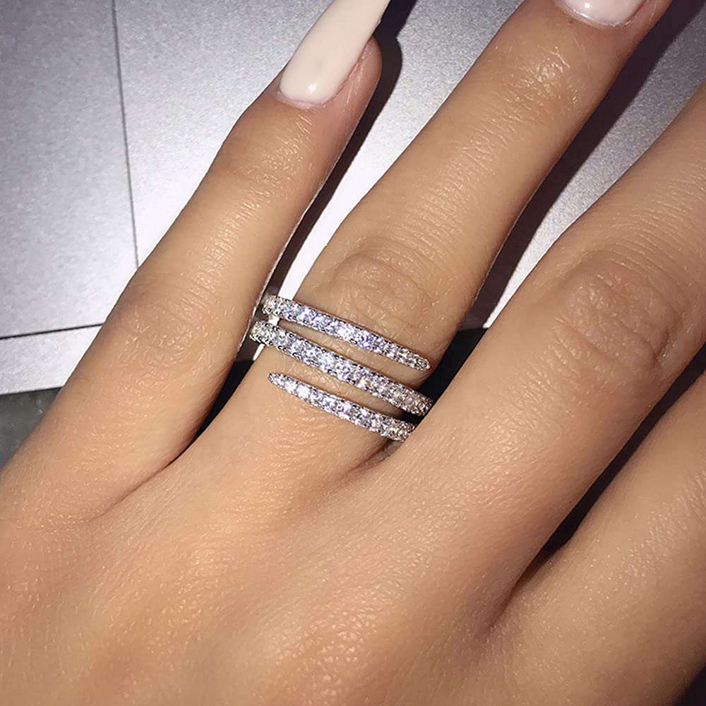 925 Sterling Silver Shiny Full Diamond Ring for Women - Three Row Cubic Zirconia Cocktail Ring | Elegant CZ Diamond Eternity Band Jewelry Gift | Perfect for Engagement, Wedding, Anniversary, Valentine's Day & Birthday | Great for Date Night, Party, Formal Events & Everyday Luxury Wear | Stylish for Office, Dinner Date & Special Occasions