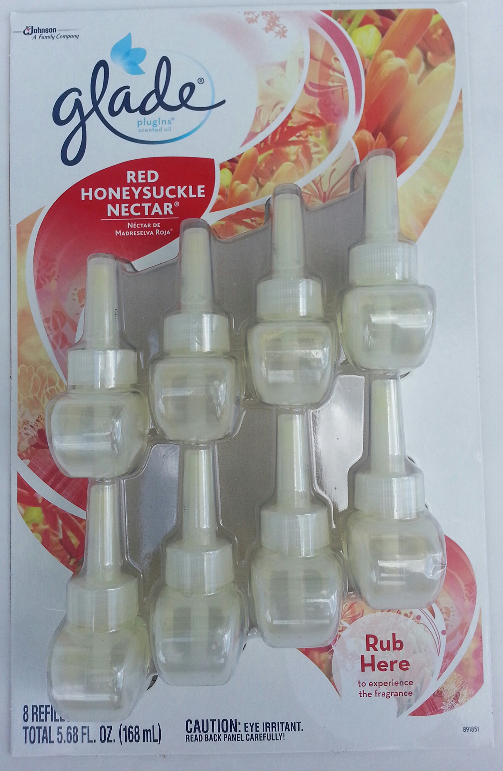 Glade PlugIns Scented Oil Refills - Red Honeysuckle Nectar, 8 Pack | Long-Lasting Air Freshener for Home, Office & Bathroom | Eliminates Odors with Floral Fragrance
