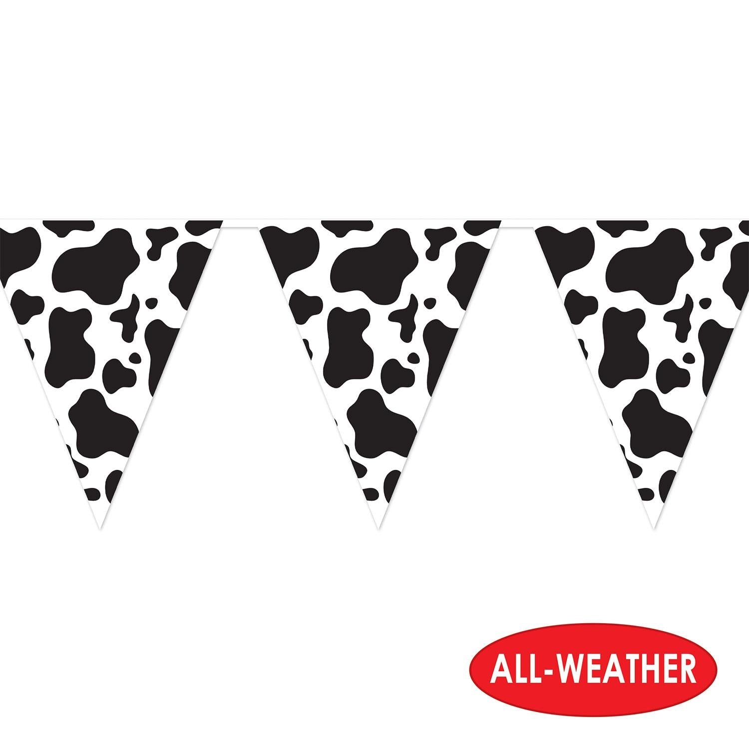 12 Pack Cow Print Pennant Party Banner - Farm Animal Theme Birthday Decorations for Western, Country, and Barnyard Parties