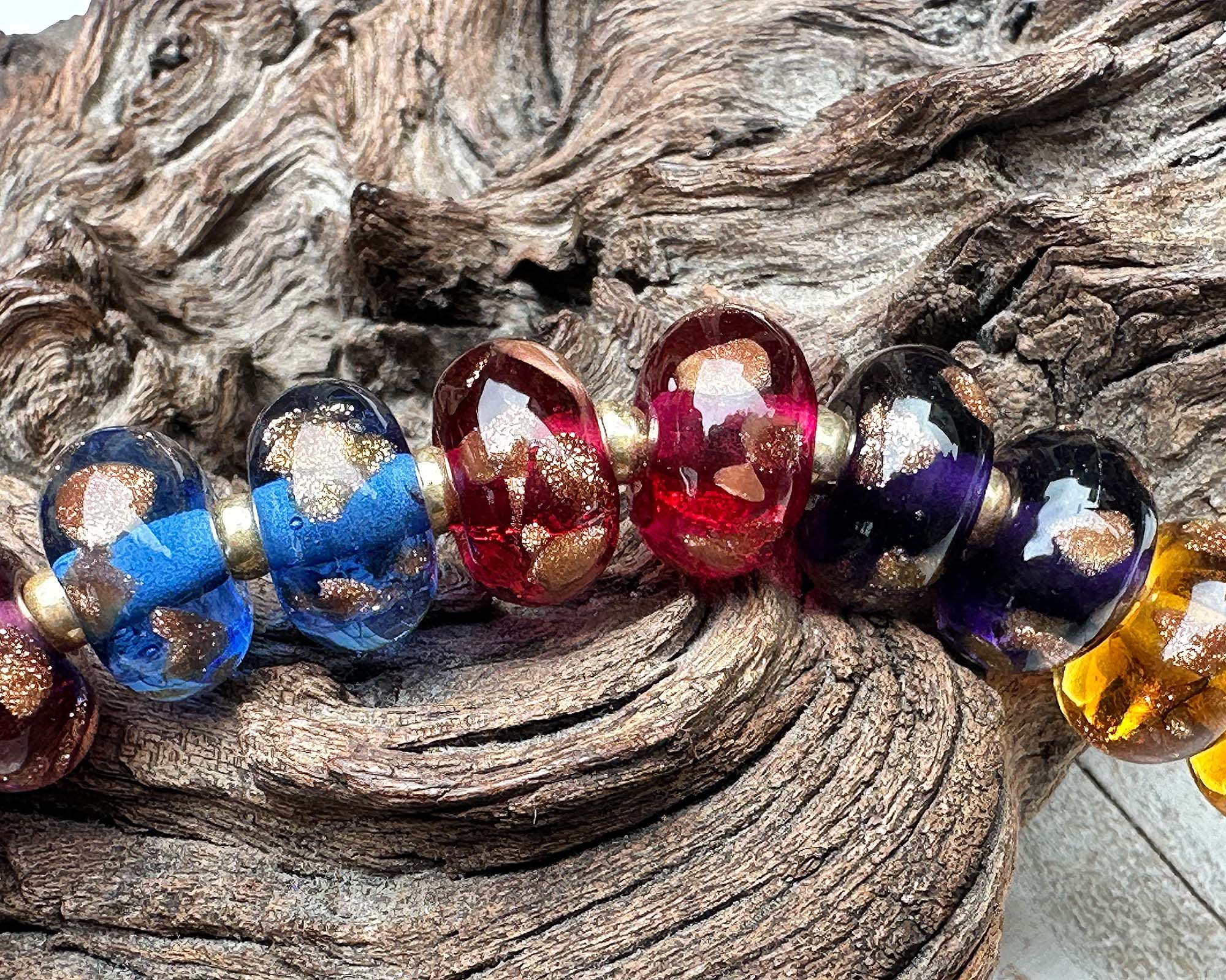 16 Multicolor Sparkle Gems Lampwork Beads Set SRA - DIY Jewelry Making Supplies for Bracelets, Necklaces & Craft Projects