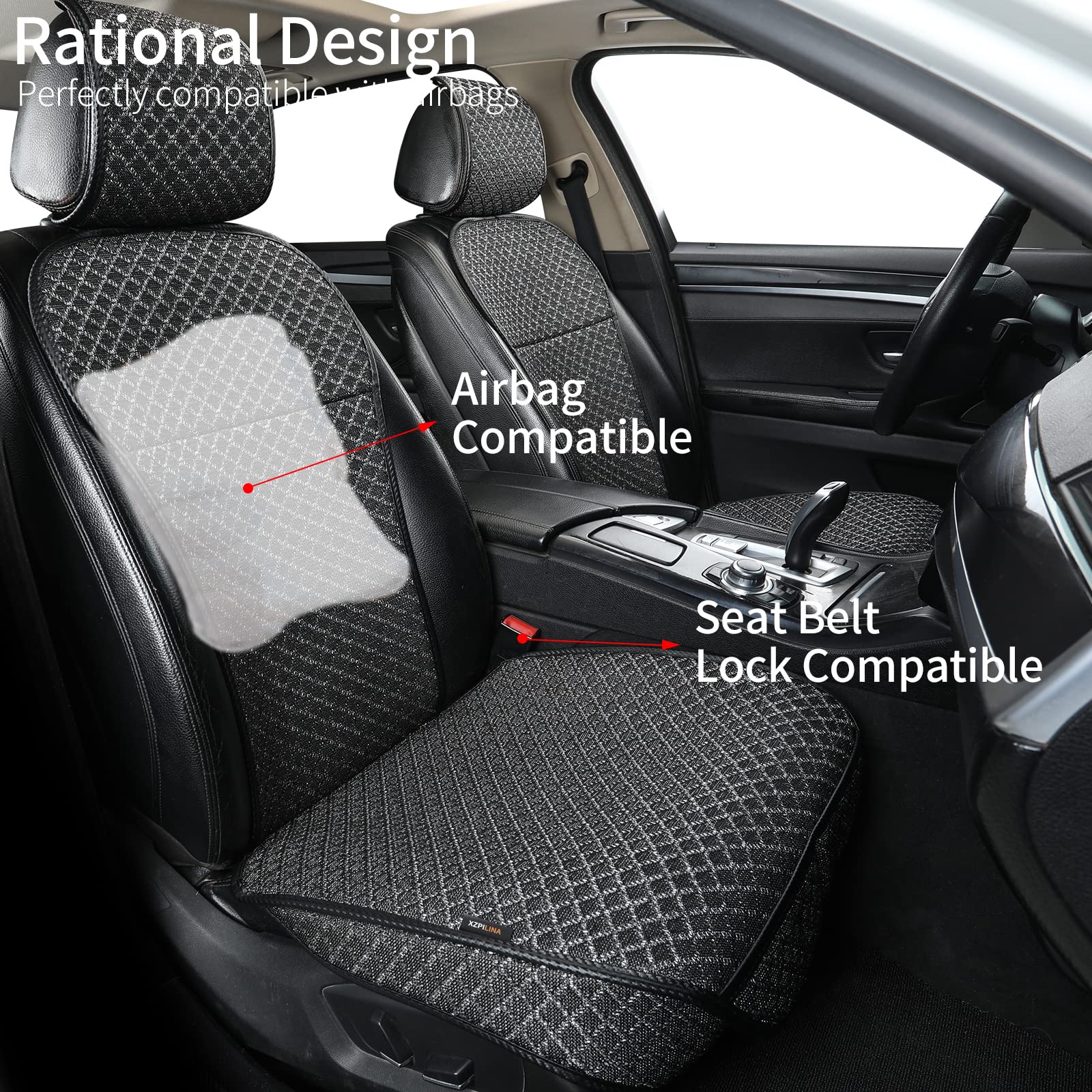 Breathable Universal Car Seat Covers for Front Seats - 2PCs Luxury Airbag-Compatible Seat Protectors | All-Season Comfort & Protection | Perfect for Daily Commute, Road Trips & Long Drives (Black)