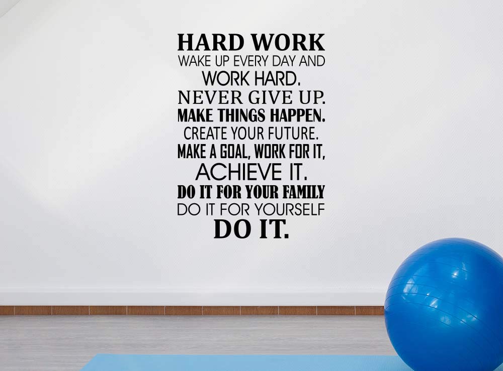 Motivational Vinyl Wall Decal Sticker - 23 x 32 Inch Inspirational Quote for Office, Workspace & Classroom Decor - 'Work Hard Wake Up Every Day' Lettering Art