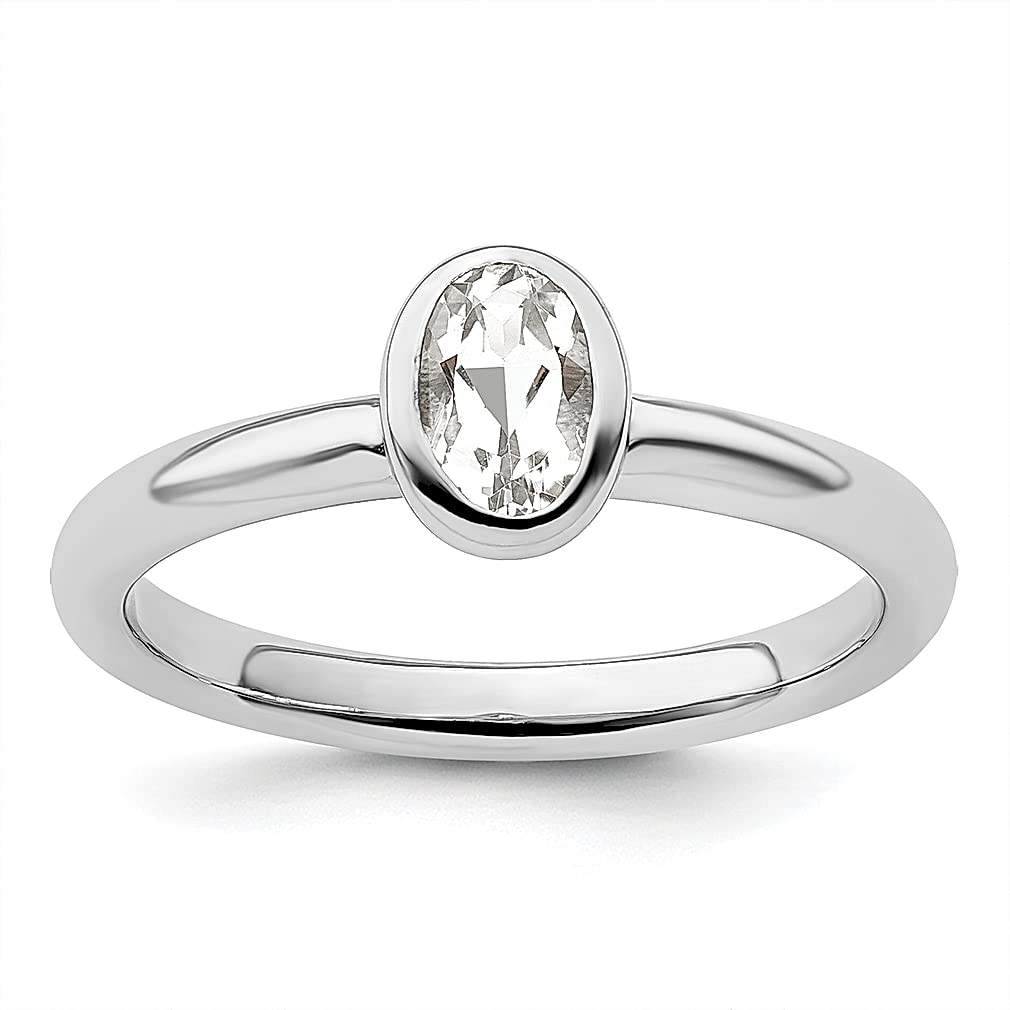 925 Sterling Silver Oval White Topaz Band Ring - April Birthstone Gemstone Stackable Fine Jewelry for Women | Elegant Gift for Her, Perfect for Everyday Wear & Special Occasions