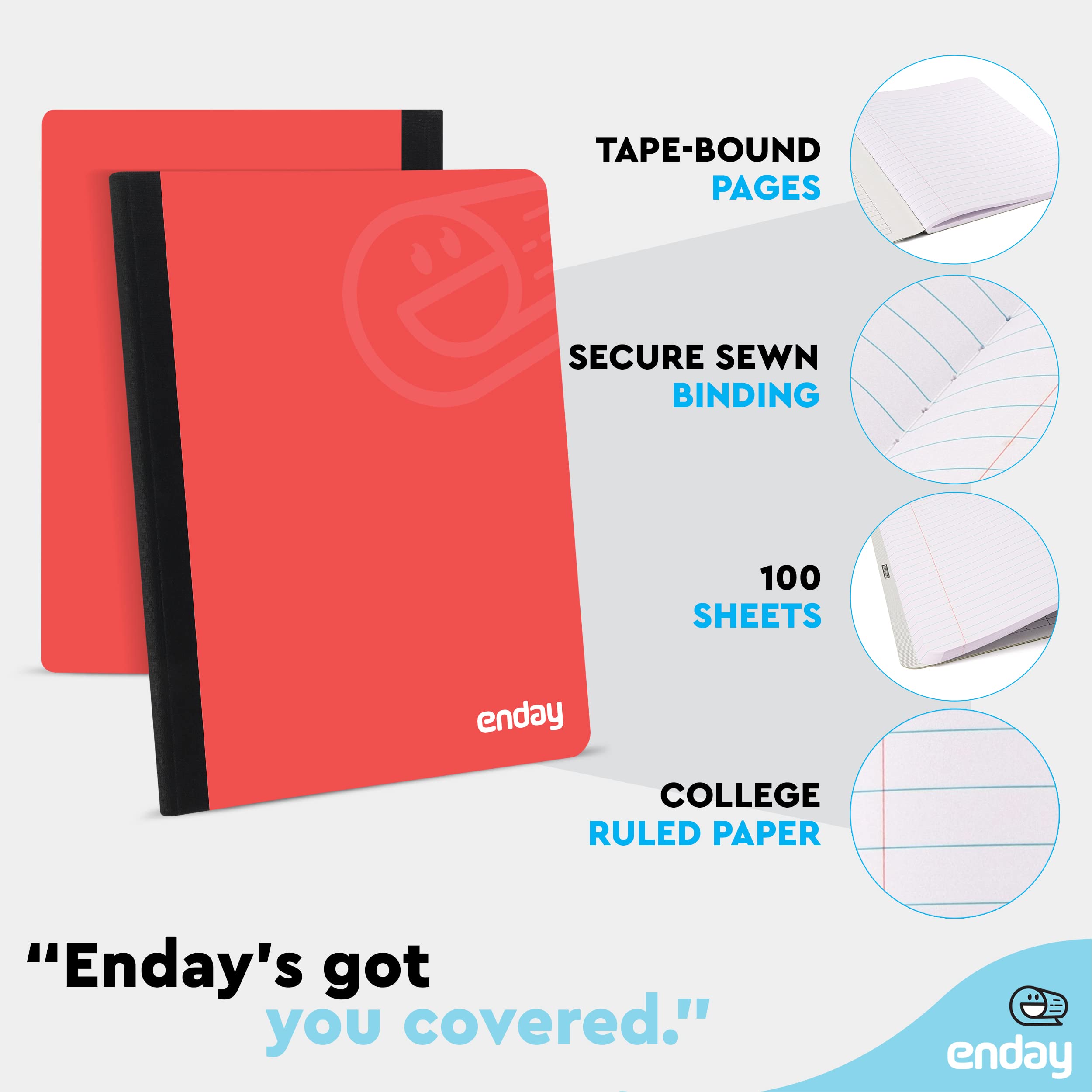 Enday 96-Pack College Ruled Composition Notebooks - 100 Sheets, Red Hard Cover, Premium Lined Paper Bulk for School, Office & Journaling | Durable Writing Notebooks for Students & Professionals