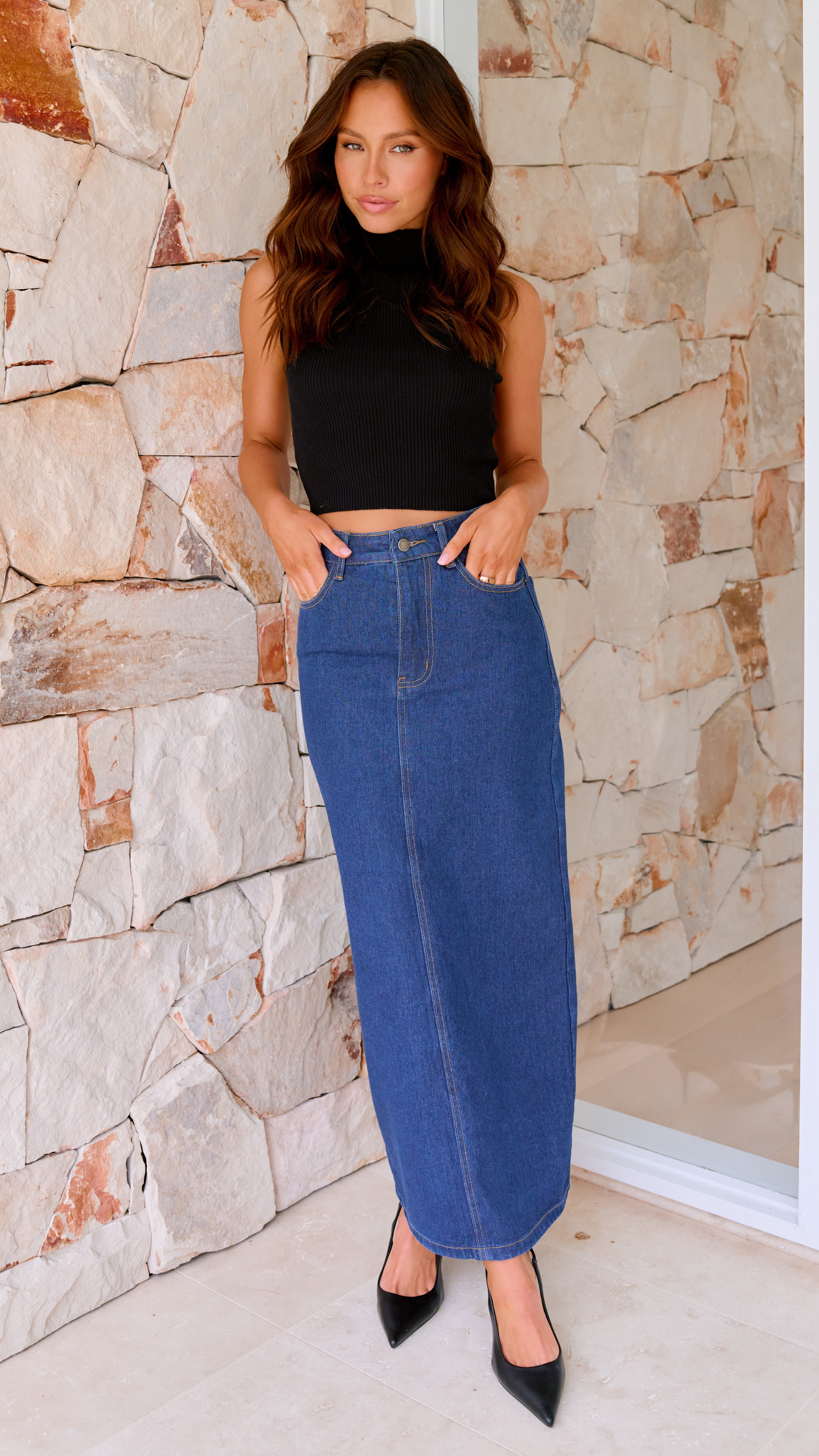 Fiona Denim Maxi Skirt for Women - Indigo Wash Long Denim Skirt | Perfect for Casual Outfits, Summer Dresses & Boho Style