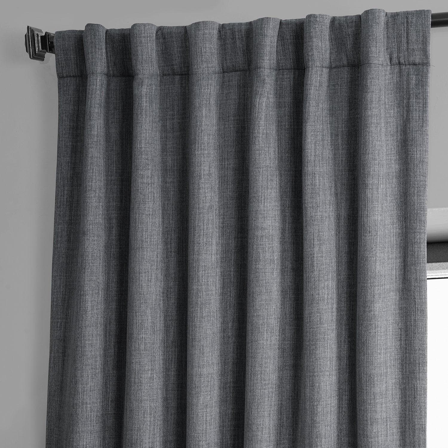 Black Textured Faux Linen Blackout Curtains for Bedroom - Noise Reducing & Thermal Insulated Window Drapes for Living Room, Nursery & Home Theater