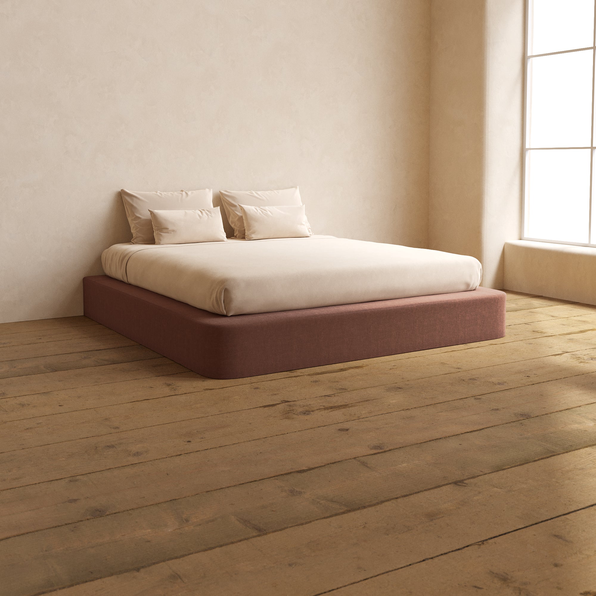 King Upholstered Platform Bed Frame with Heirloom Velvet Fabric in Chestnut Brown - Queen Size Bedroom Furniture for Modern Master Suite & Guest Room