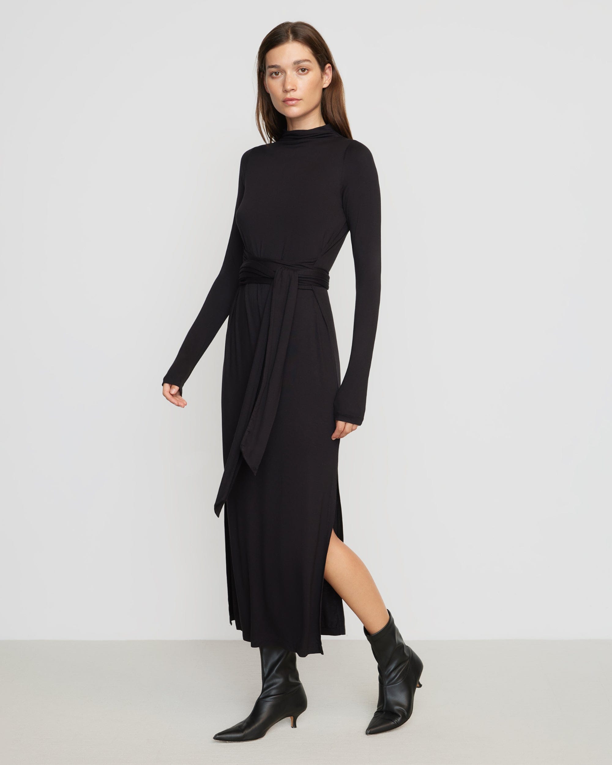Vero Tie Front Long Sleeve Dress for Women - Elegant Wrap Style Midi Dress with Flowy Sleeves - Perfect for Office Wear, Date Night & Special Occasions